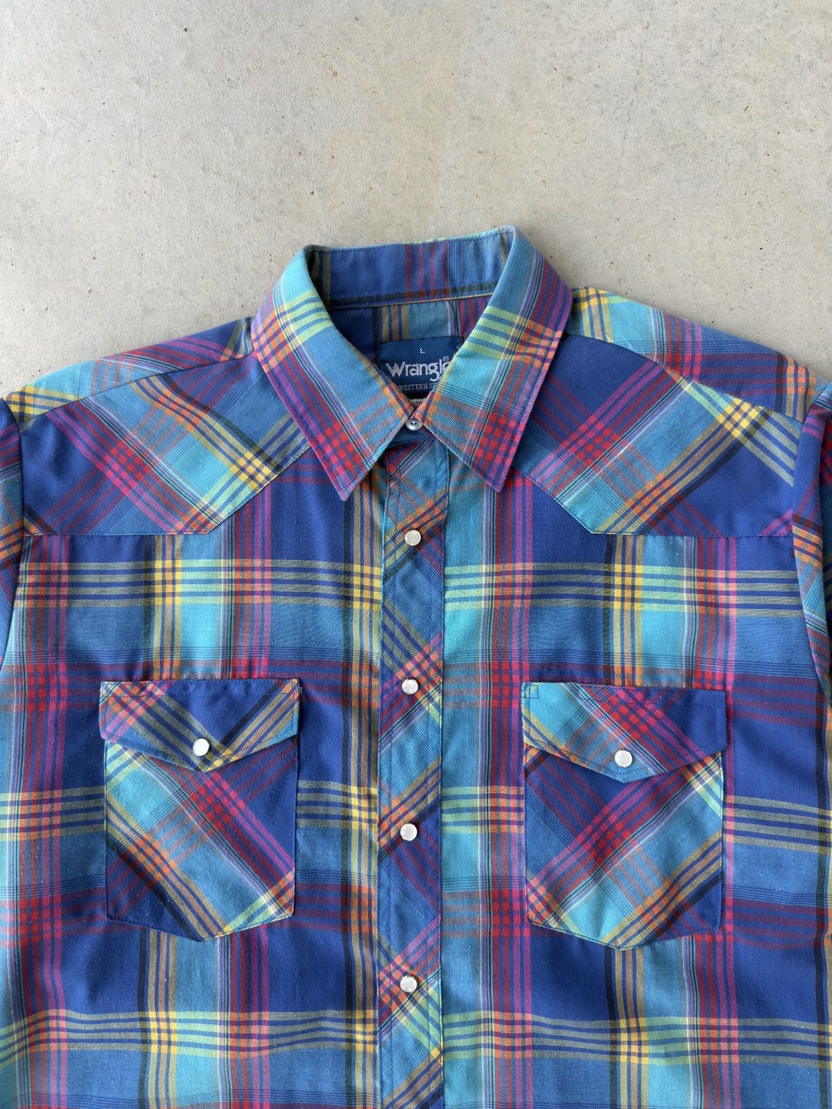 Vintage × Wrangler Vintage 90s Wrangler Plaid Pearl Snap Short Sleeve Button Up Size US L / EU 52-54 / 3 - 3 Thumbnail