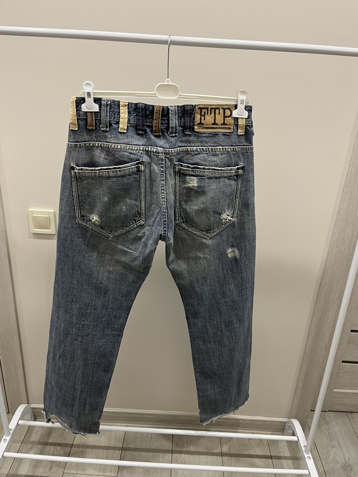 Japanese Brand FTP Vintage 90s Distressed Denim Jeans Blue Raw Hem Size 33 Size US 33 - 1 Thumbnail