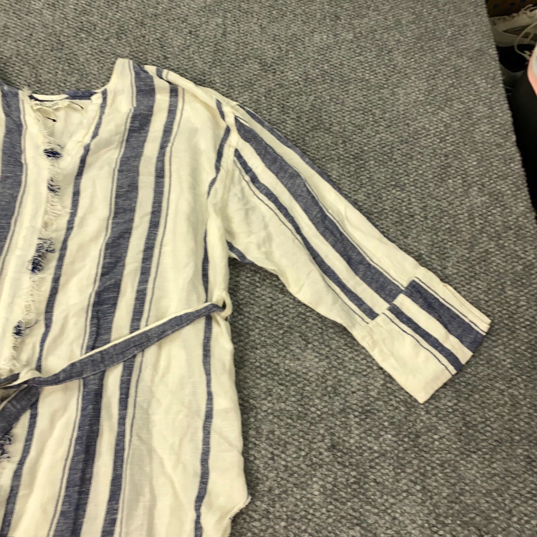 Vintage Paparazzi Jacket Cover-Up Womens XL White Linen-Blend Wide Stripe Tie NWT Size XL / US 12-14 / IT 48-50 - 2 Thumbnail