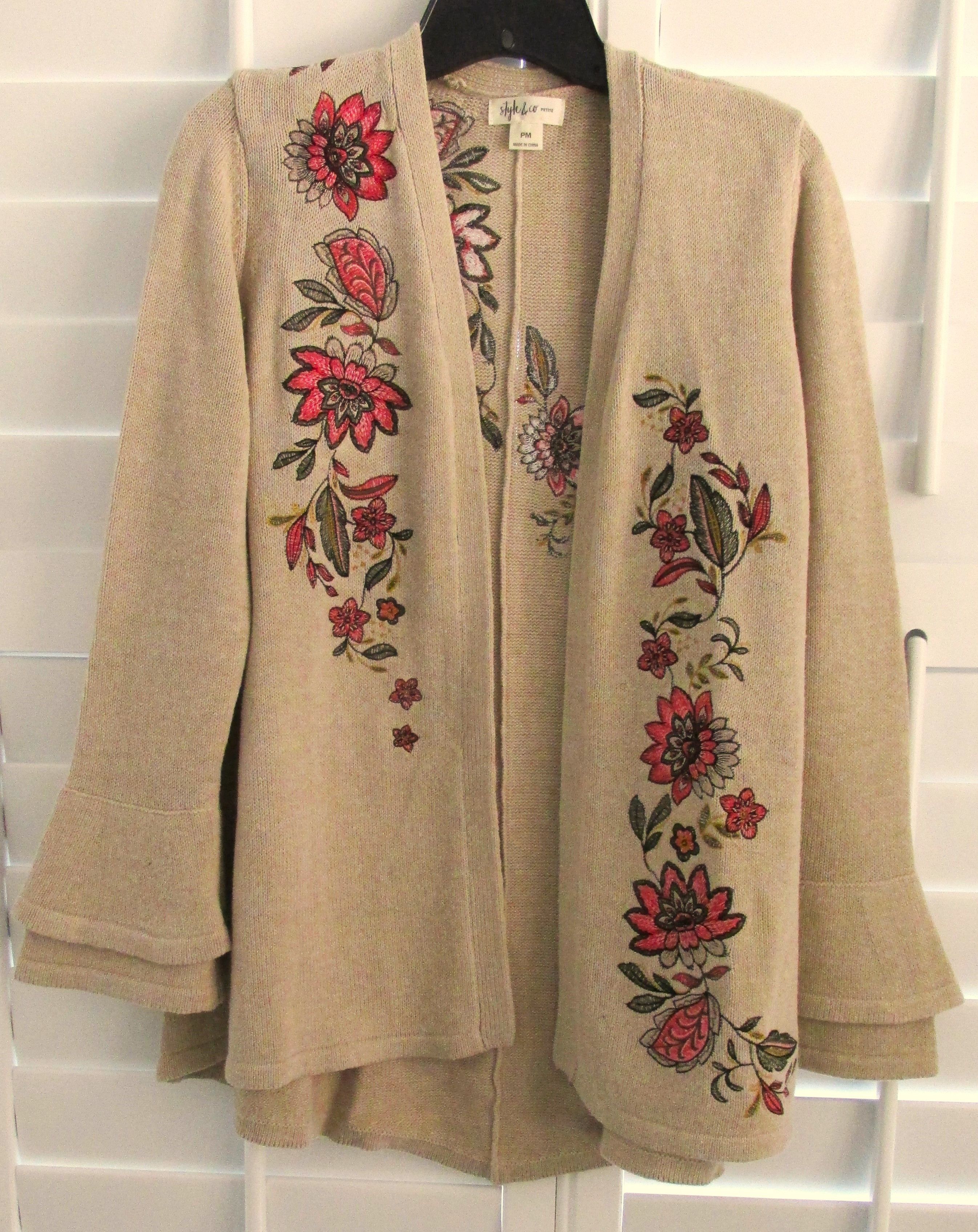 Style & Co Style & Co. Embroidered Open Front Cardigan Sweater Size PM Size M / US 6-8 / IT 42-44 - 1 Thumbnail