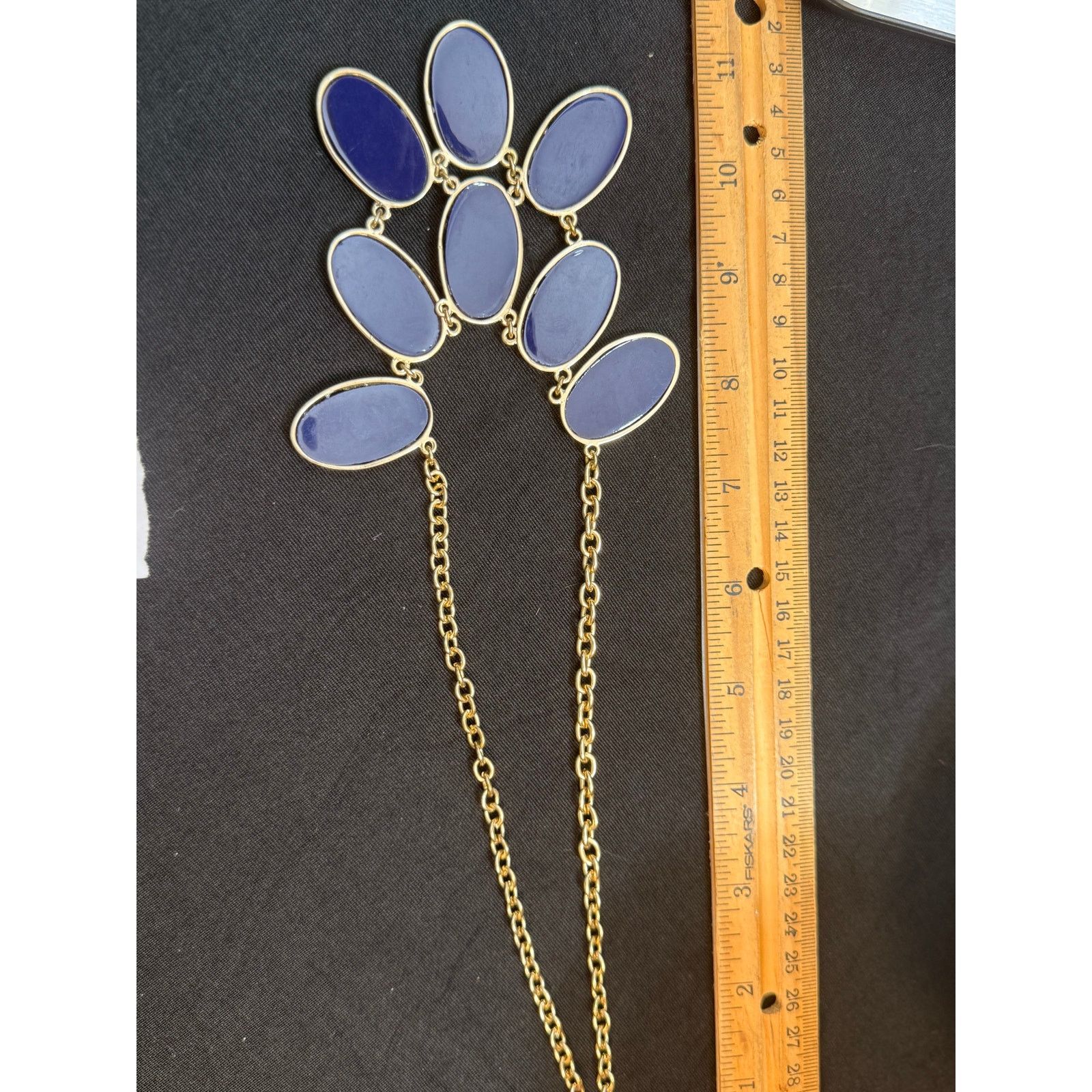 Other Vintage Gold Tone Blue Acrylic Statement Necklace 22” Size ONE SIZE - 7 Thumbnail