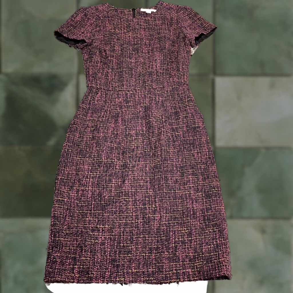 Boden Chic Tweed Shift Dress Cotton Blend Multicolor Knee Length Womens Dress 2 US Regular Career Dress