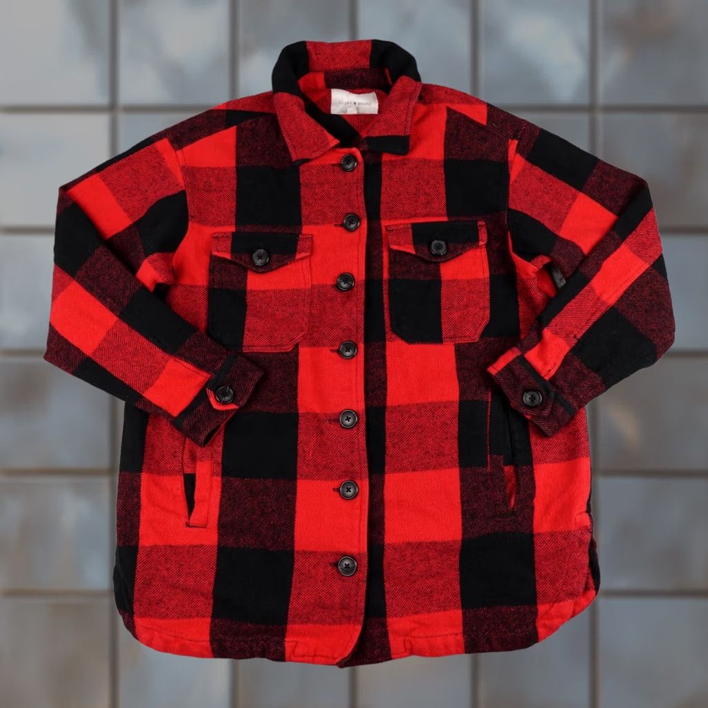 Lucky Brand Lucky Brand Shacket Jacket Womens XS Red Black Buffalo Plaid Flannel Button Crewneck Pocket Casual Size XS / US 0-2 / IT 36-38 - 1 Thumbnail