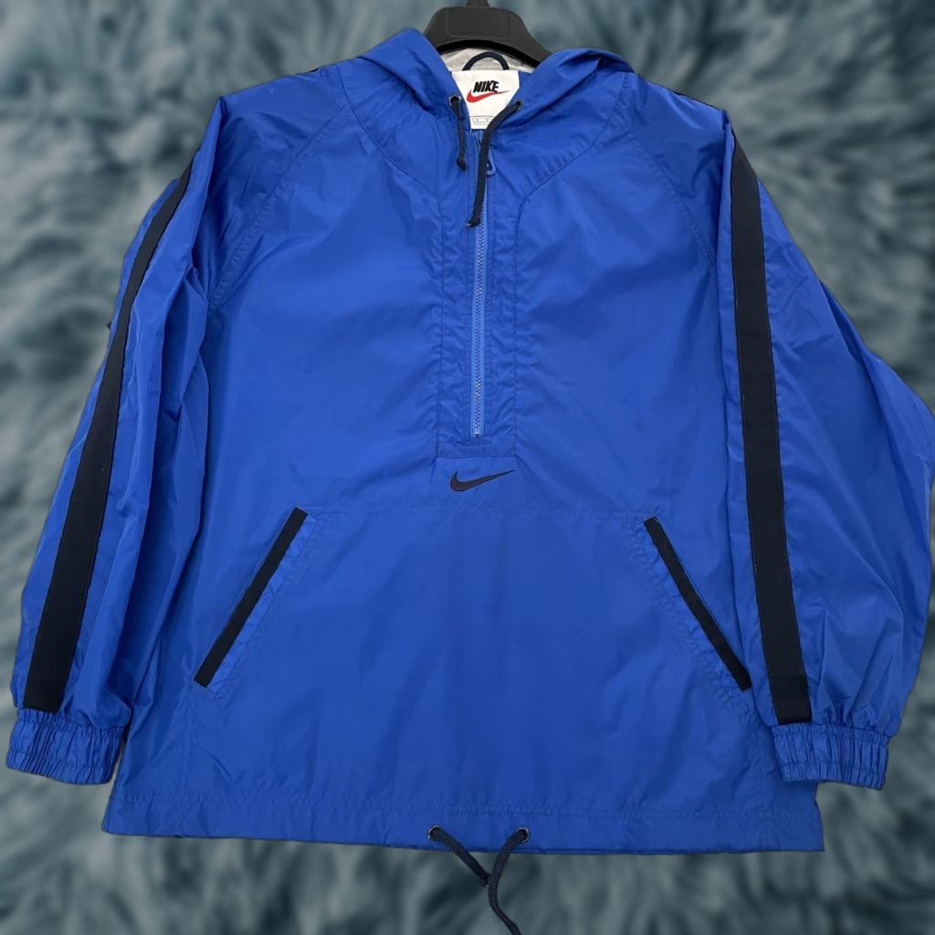 Nike VINTAGE Nike Windbreaker Jacket Adult Medium Blue 1/2 Zip Hooded Casual 90s Mens Size US M / EU 48-50 / 2 - 1 Thumbnail