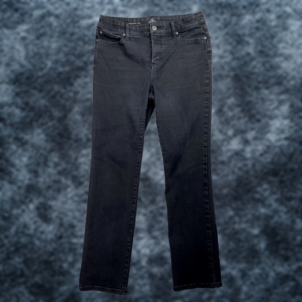 Vintage St. John's Bay Jeans Womens 10 Straight Black Mid Rise Stretch 5-Pocket Denim Cotton Blend 28.5 In Inseam Casual Everyday Womens Size 32" / US 10 / IT 46 - 1 Thumbnail
