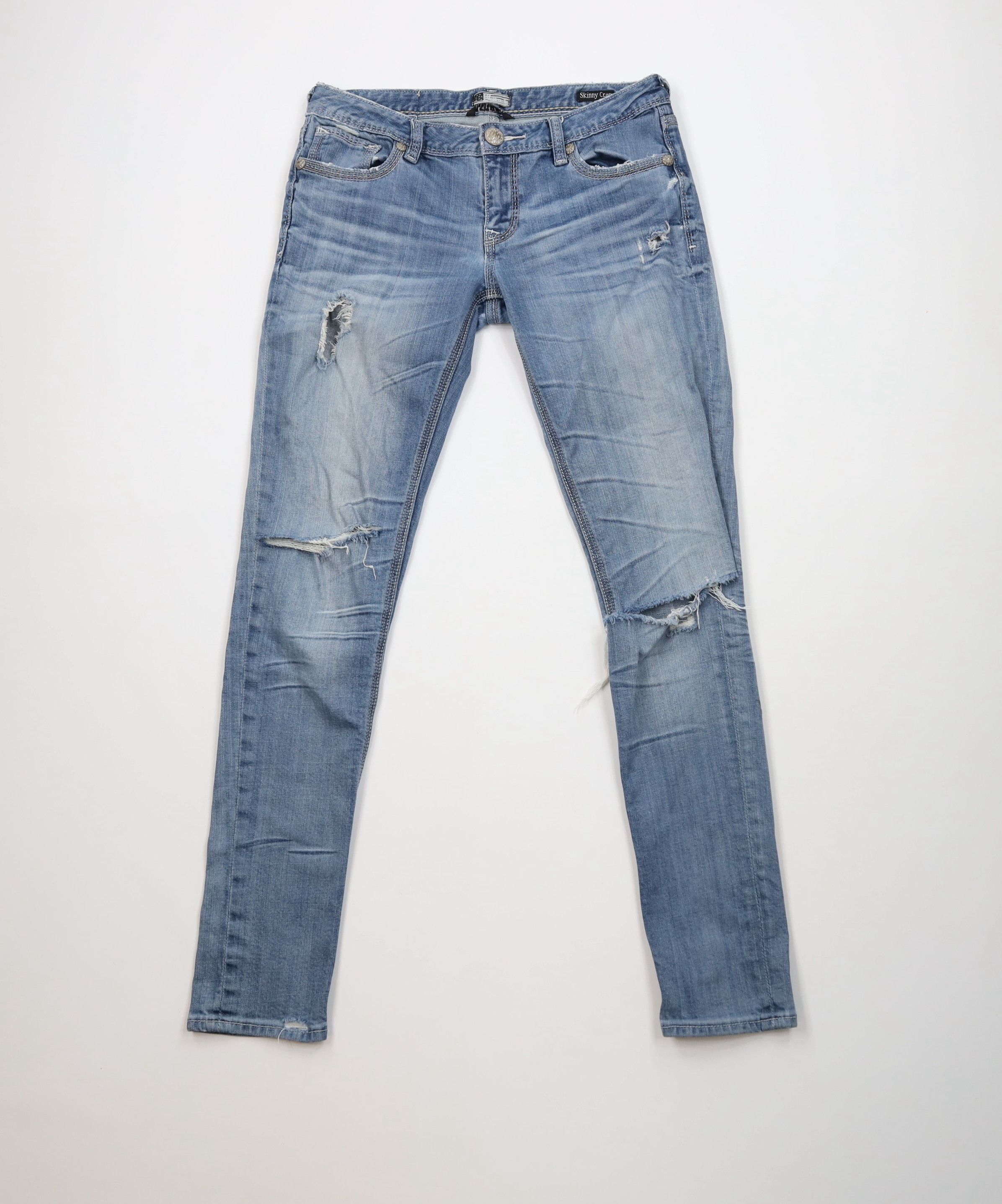 Vintage Express Rerock Stretch Skinny Crop Denim Jeans Blue Size 28" / US 6 / IT 42 - 1 Thumbnail