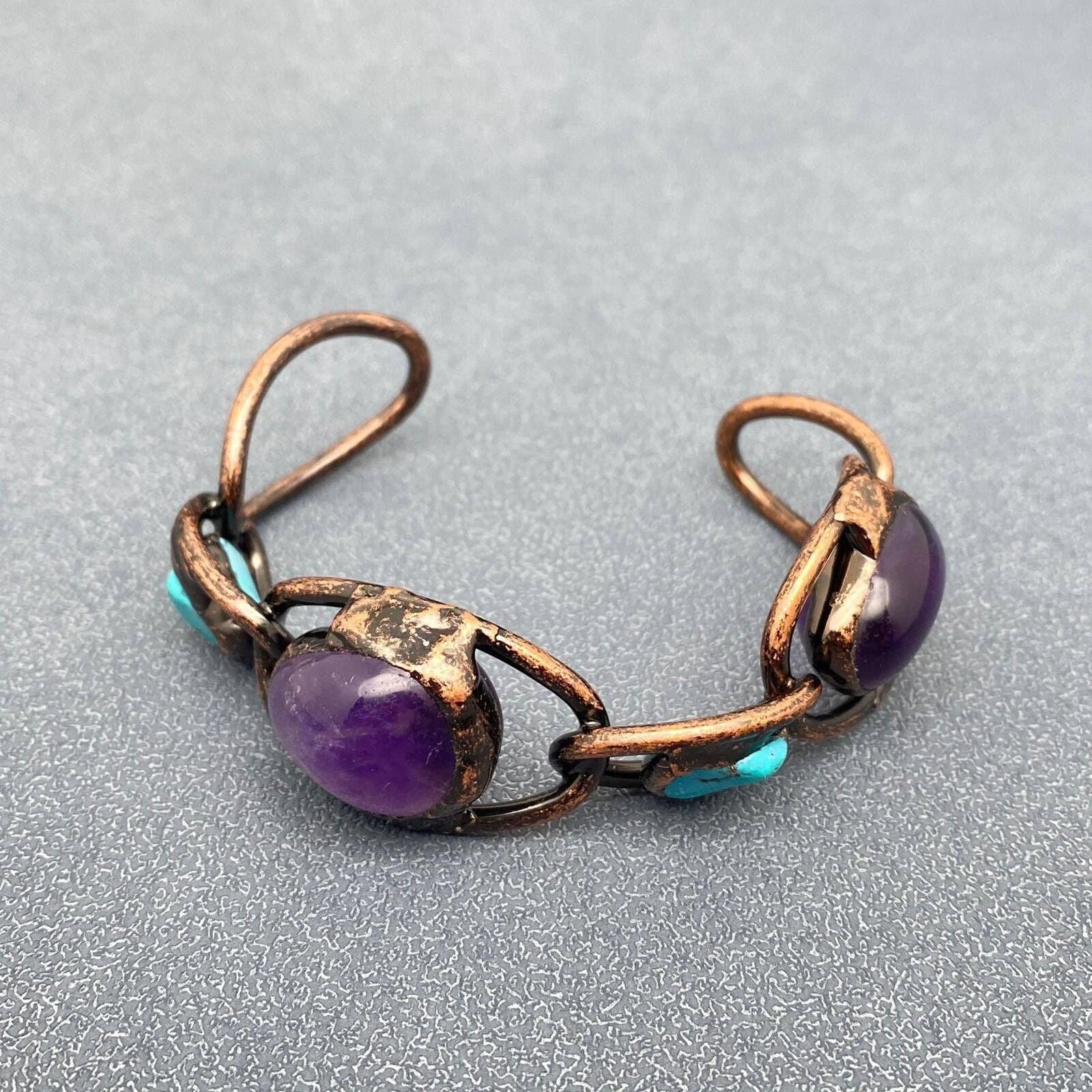 The Unbranded Brand Amorphous Amethyst & Turquoise Adjustable Cuff Bangle Size ONE SIZE - 1 Thumbnail
