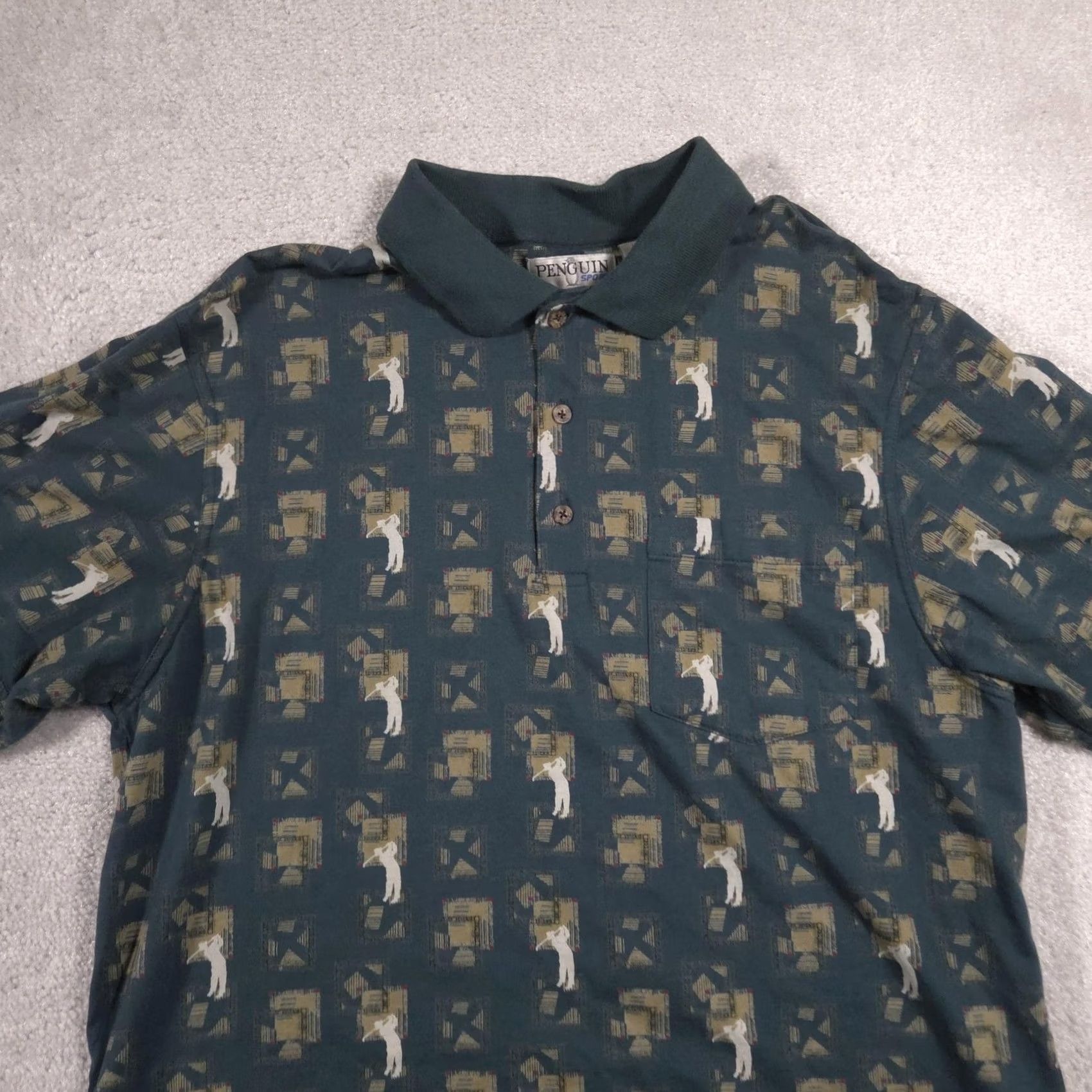 Vintage Penguin Sport Polo Shirt Mens L Green Golf Graphic Allover Pocket Cotton Shirt Size US L / EU 52-54 / 3 - 4 Thumbnail