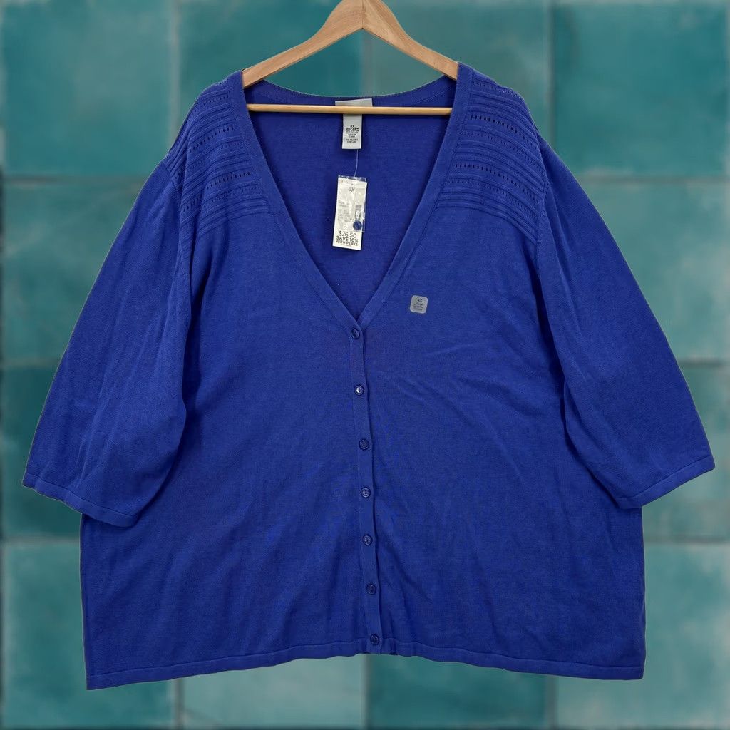 Vintage Catherine's Sweater Womens 4X 30/32W Blue Button Front Cardigan Plus Size V Neck Shirt Womens 4X Blue Cardigan Size XXL / US 16-18 / IT 52-54 - 1 Thumbnail