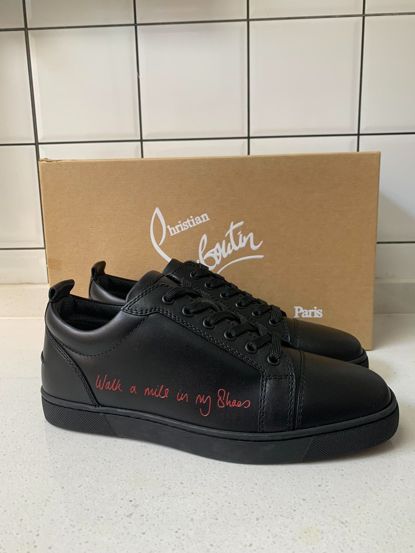 Christian Louboutin Christian Louboutin Leather Sneakers Red Lettering Size US 8 / EU 41 - 1 Thumbnail