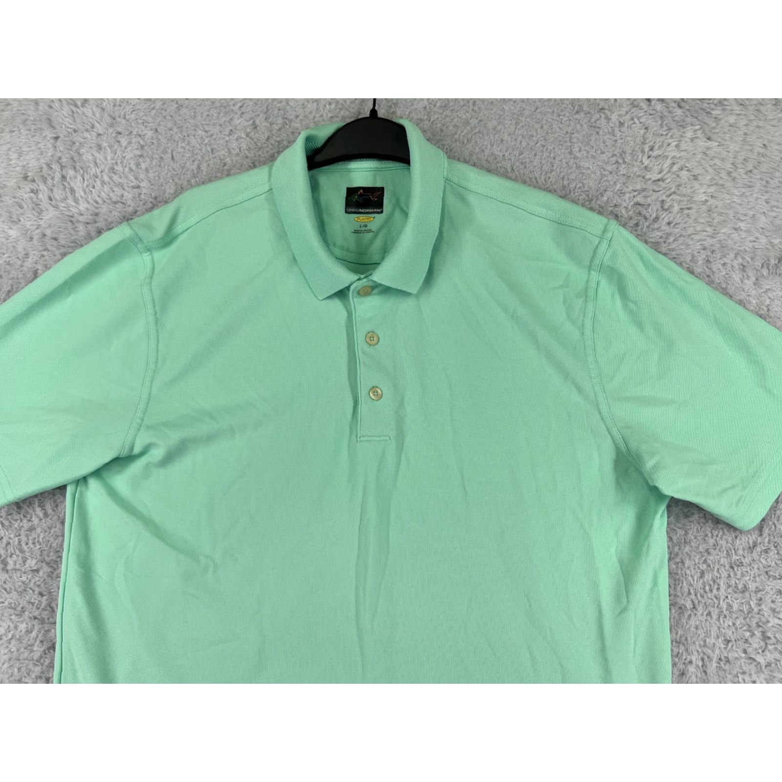 Vintage Greg Norman Polo Shirt Men Large Green Golf Polo Shirt Mens Regular Green Greg Norman Play Dry Shark Golf Short Sleeve Polyester Polo Shirt Size US L / EU 52-54 / 3 - 5 Thumbnail