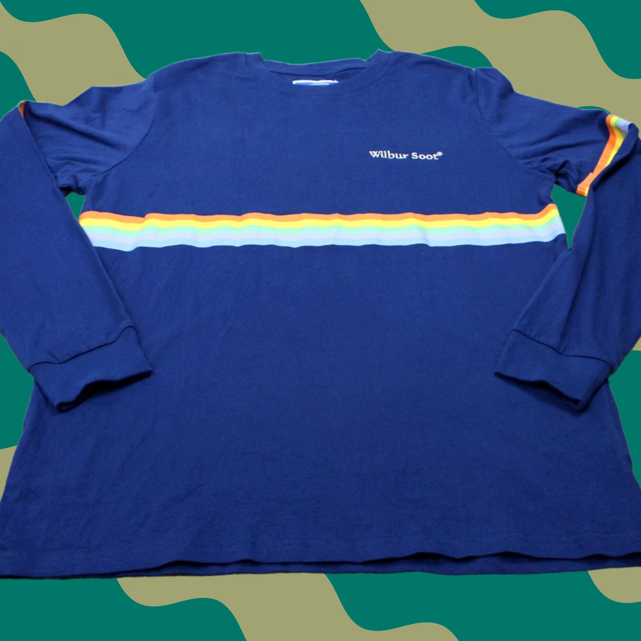 Rainbow Wilbur Soot Shirt Men’s Large Blue Rainbow Stripe 100% Cotton Long Sleeve Crew Neck T-Shirt Size US L / EU 52-54 / 3 - 1 Thumbnail