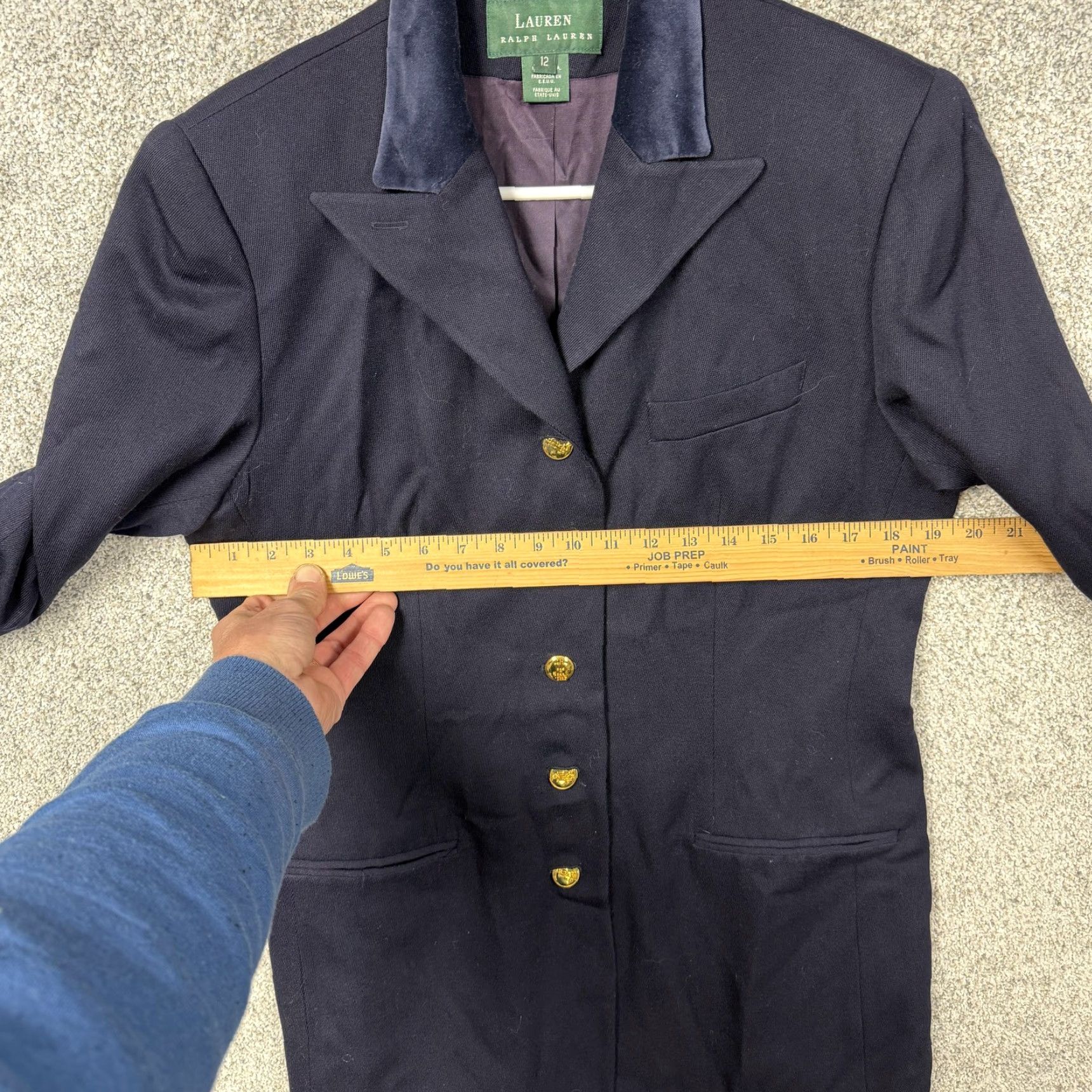 Ralph Lauren VINTAGE Lauren Ralph Lauren Blazer Women 12 Blue Wool Five-Button Notch Lapel Longline Business Suit Jacket Size XL / US 12-14 / IT 48-50 - 4 Thumbnail