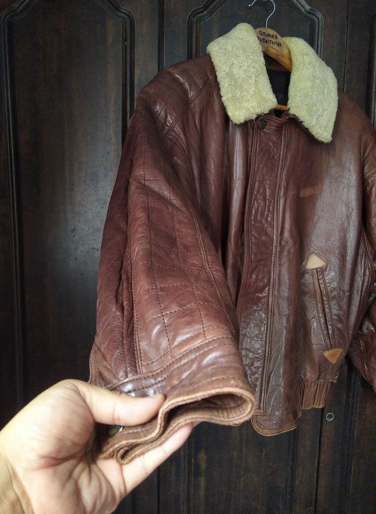Vintage Vintage Munper Spain Shearling Collar Leather Bomber Jacket Size US XL / EU 56 / 4 - 8 Thumbnail