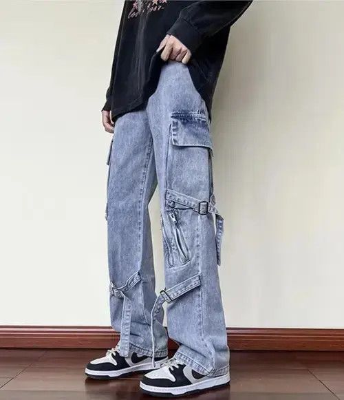 Designer Mens Blue Cargo Baggy Jeans Size US 32 / EU 48 - 2 Thumbnail