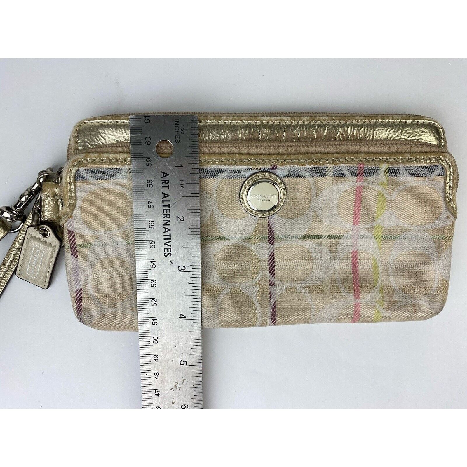 Coach VTG Coach Poppy Tan Tartan Plaid Purse Wristlet Metallic Size ONE SIZE - 15 Thumbnail