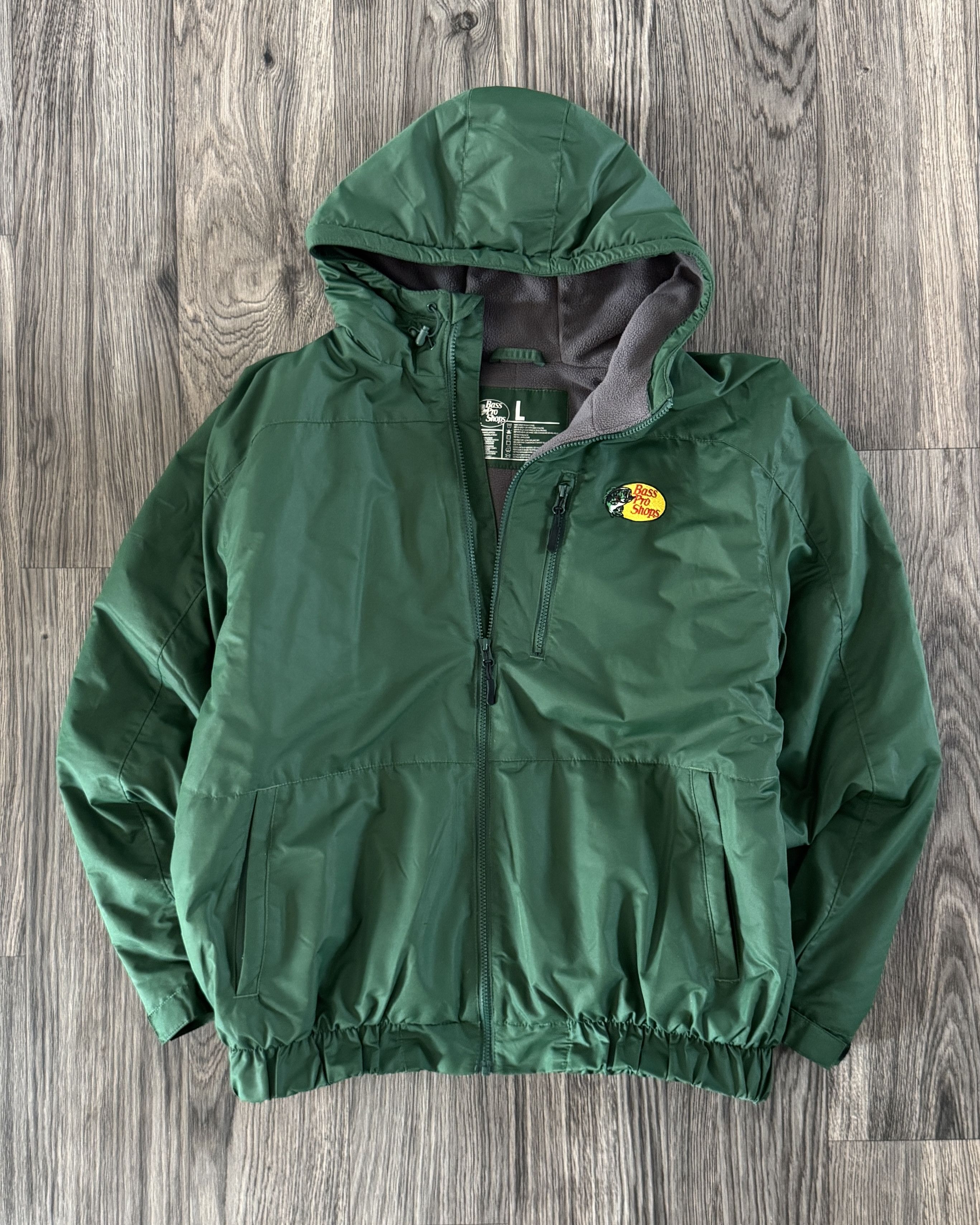 Bass Pro Shops Green Fleece Lined Hooded Wind Jacket Size US L / EU 52-54 / 3 - 1 Thumbnail