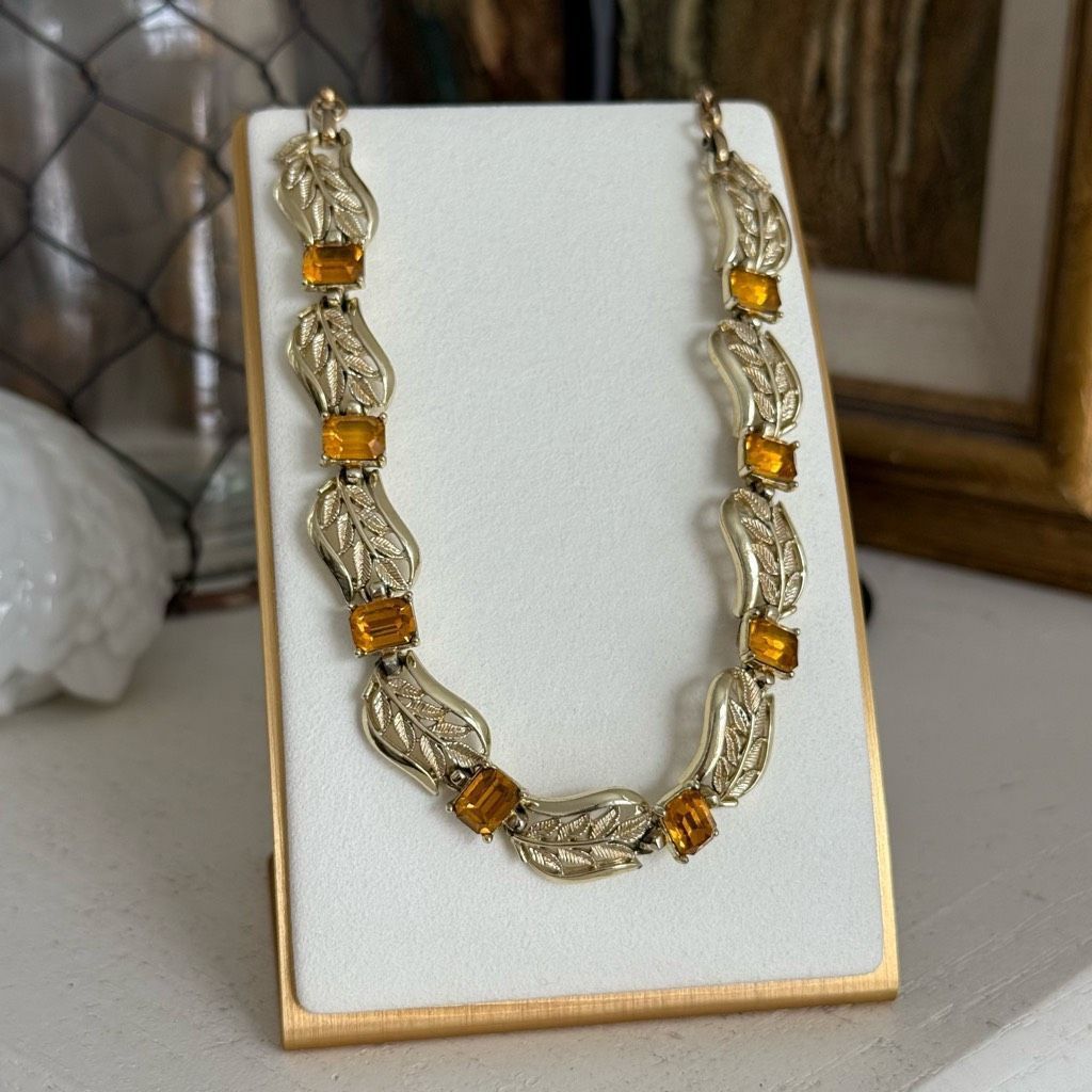 Vintage Vintage 50s Coro Gold Tone Amber Rhinestone Necklace 17.5” Size ONE SIZE - 1 Thumbnail