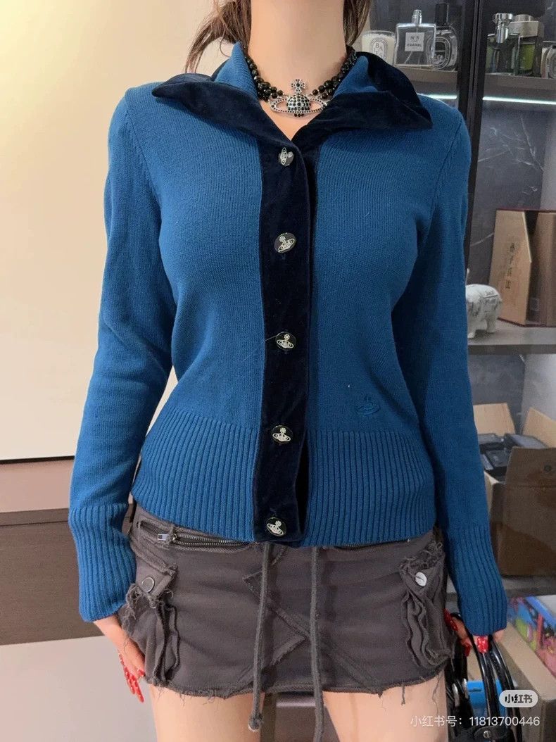 Vivienne Westwood Vivienne Westwood Blue embroidered Saturn sweater Size L / US 10 / IT 46 - 1 Thumbnail
