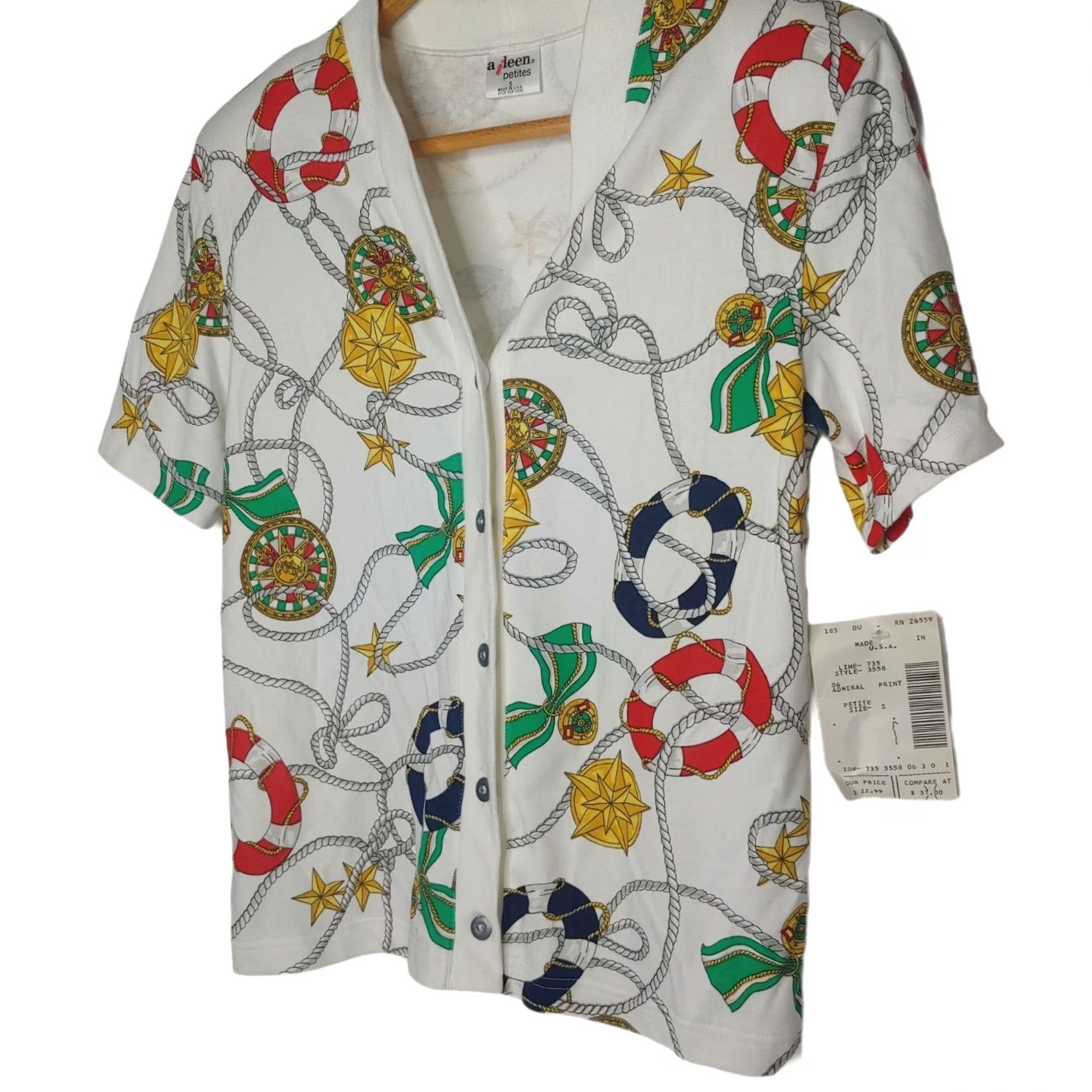 Nautica VINTAGE Aileen Petite Shirt Small Nautical Print Button Sail Boating Cardigan Button Up T Mens Womens Girls Boys Size S / US 4 / IT 40 - 2 Thumbnail