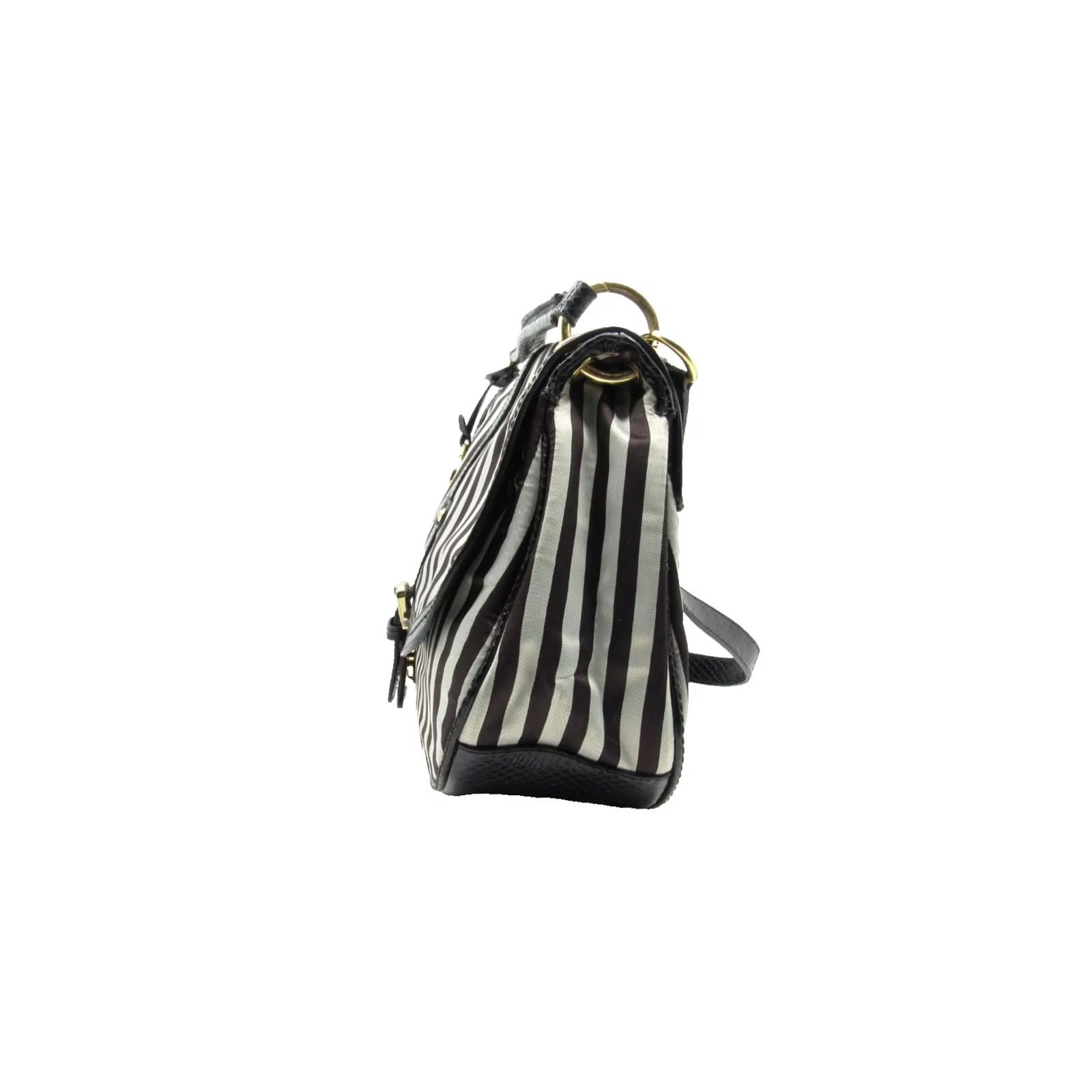 Henri Bendel HENRI BENDEL Luxury Crossbody Handbag Hobo Striped Black Grey Canvas Leather Gold Authentic Womens Size ONE SIZE - 5 Thumbnail