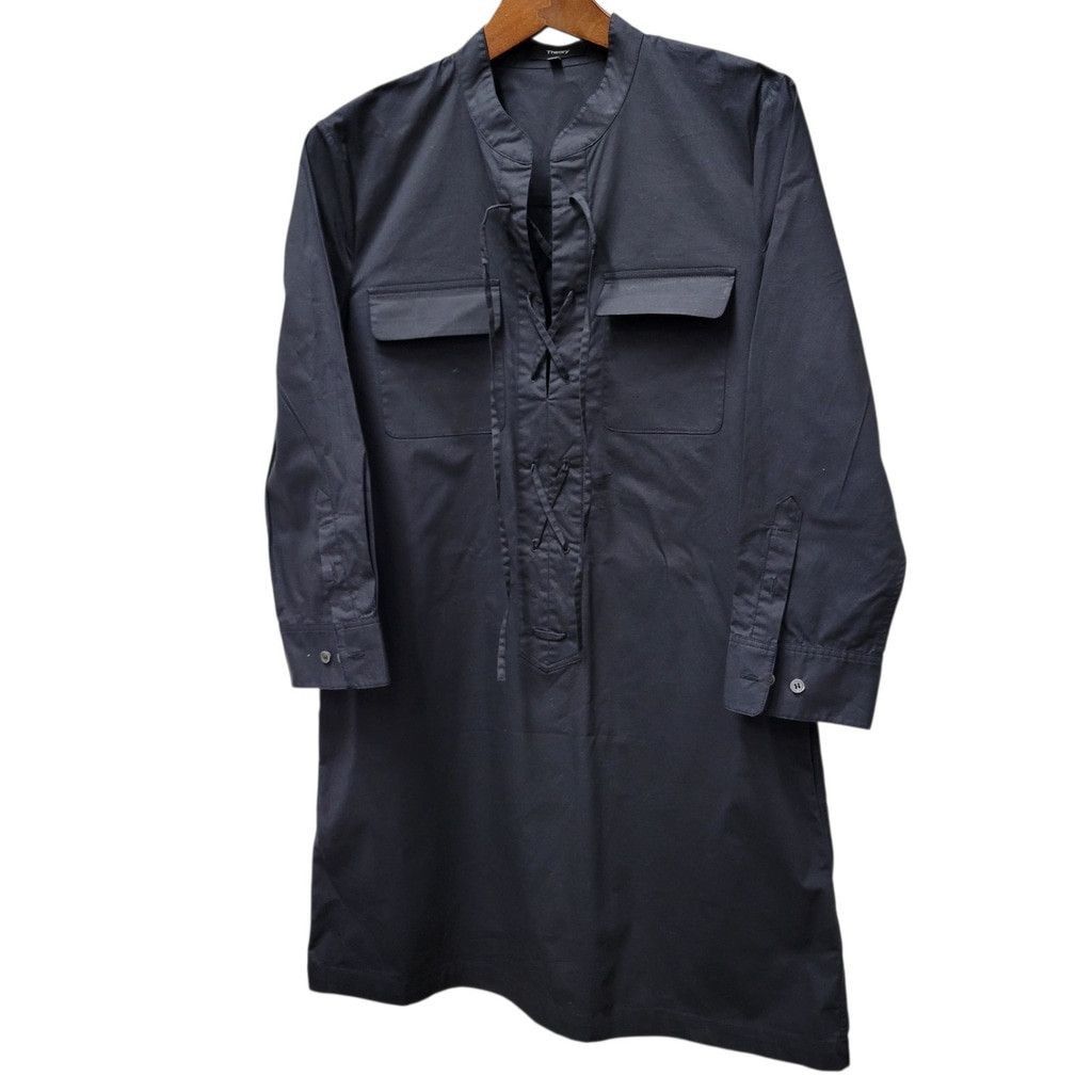 Theory THEORY Shift Poplin Tunic Black Lace-Up Long-Sleeves Dress 6 Size M / US 6-8 / IT 42-44 - 2 Thumbnail