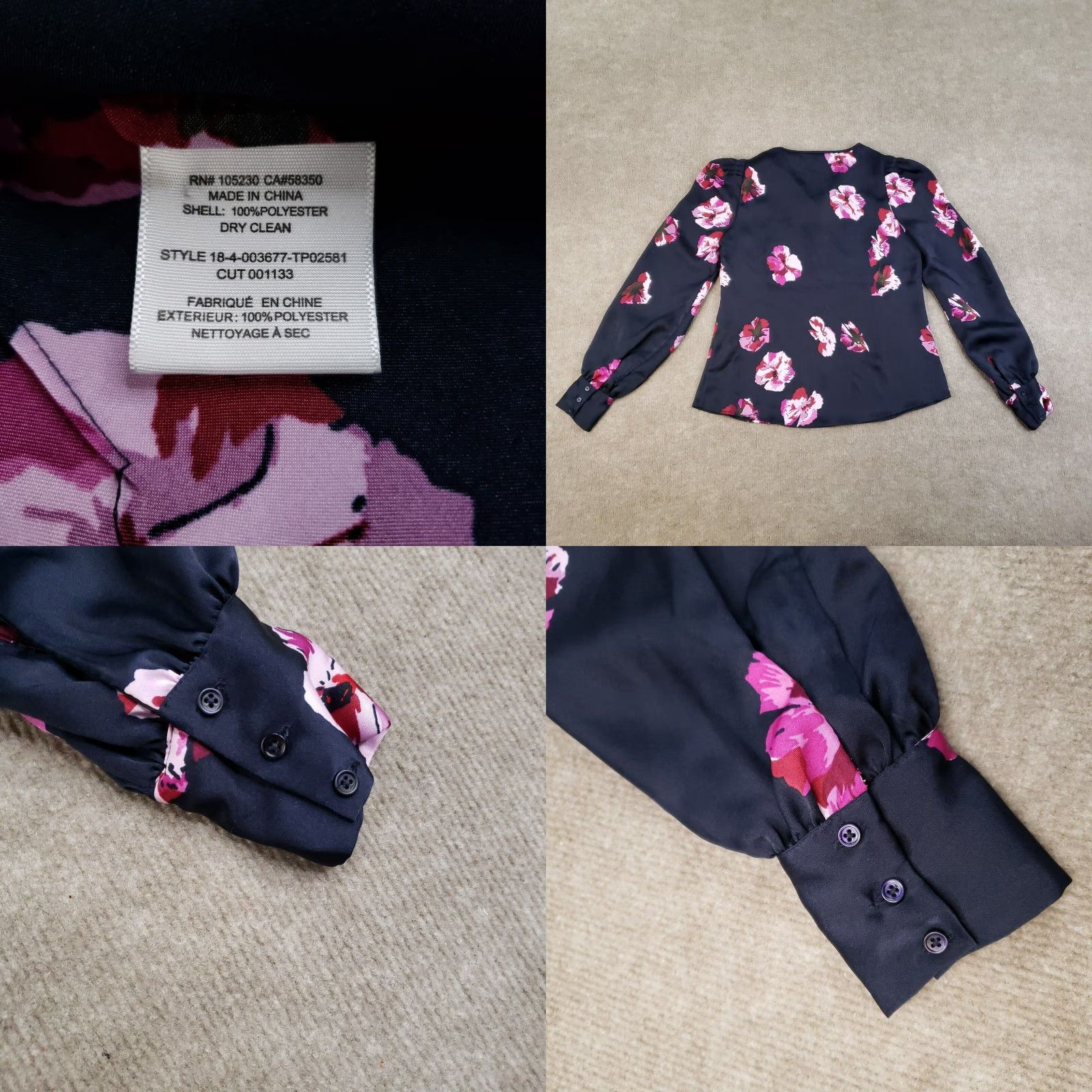 Joie VINTAGE Joie Antonela Blouse Womens XS Blue Satin Button Up Floral Long Sleeve Size XS / US 0-2 / IT 36-38 - 8 Thumbnail