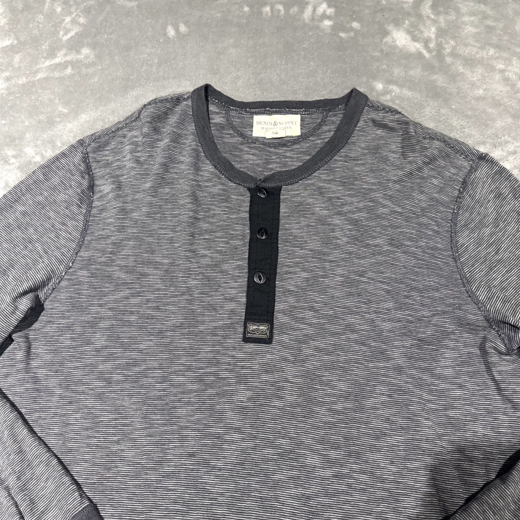 Vintage Denim & Supply Ralph Lauren T Shirt Mens XL Blue Striped Henley Long Sleeve Size US XL / EU 56 / 4 - 2 Thumbnail