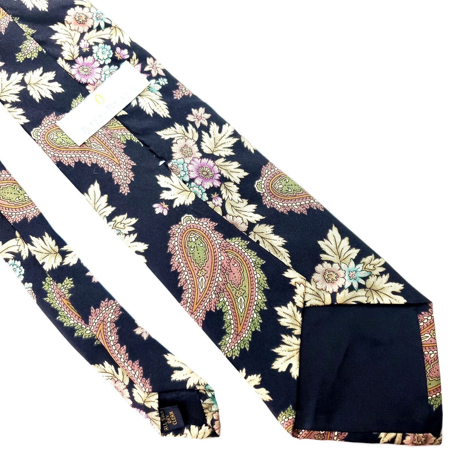 Bill Blass Bill Blass Silk Tie Black Floral Print Size ONE SIZE - 3 Thumbnail