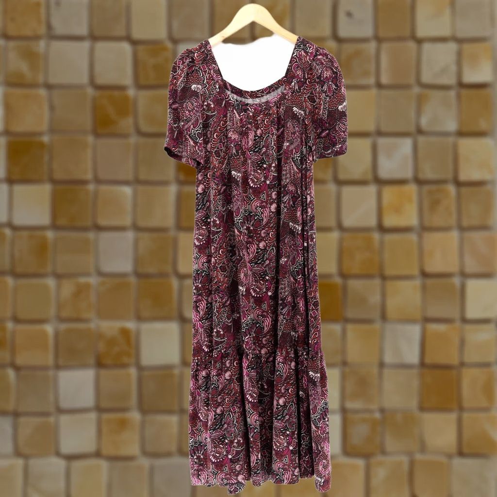 Anthropologie Maeve Lisabetta Purple Paisley Satin Midi Dress Square Neck Puffed Sleeve Sz S Size S / US 4 / IT 40 - 1 Thumbnail