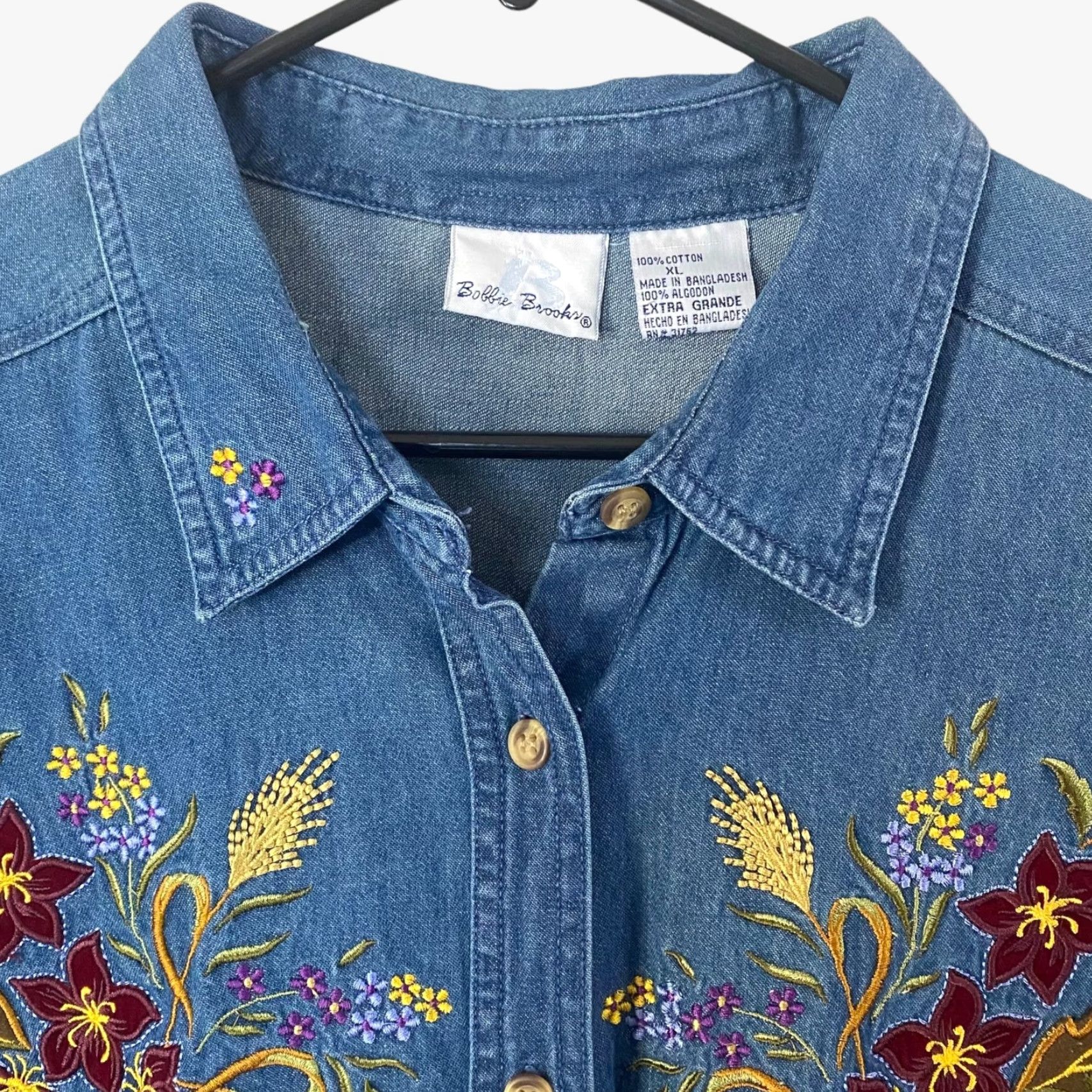 Vintage VINTAGE Bobbie Brooks Denim Shirt Embroidered Floral Print Button-Up Women's XL Blue Size XL / US 12-14 / IT 48-50 - 4 Thumbnail