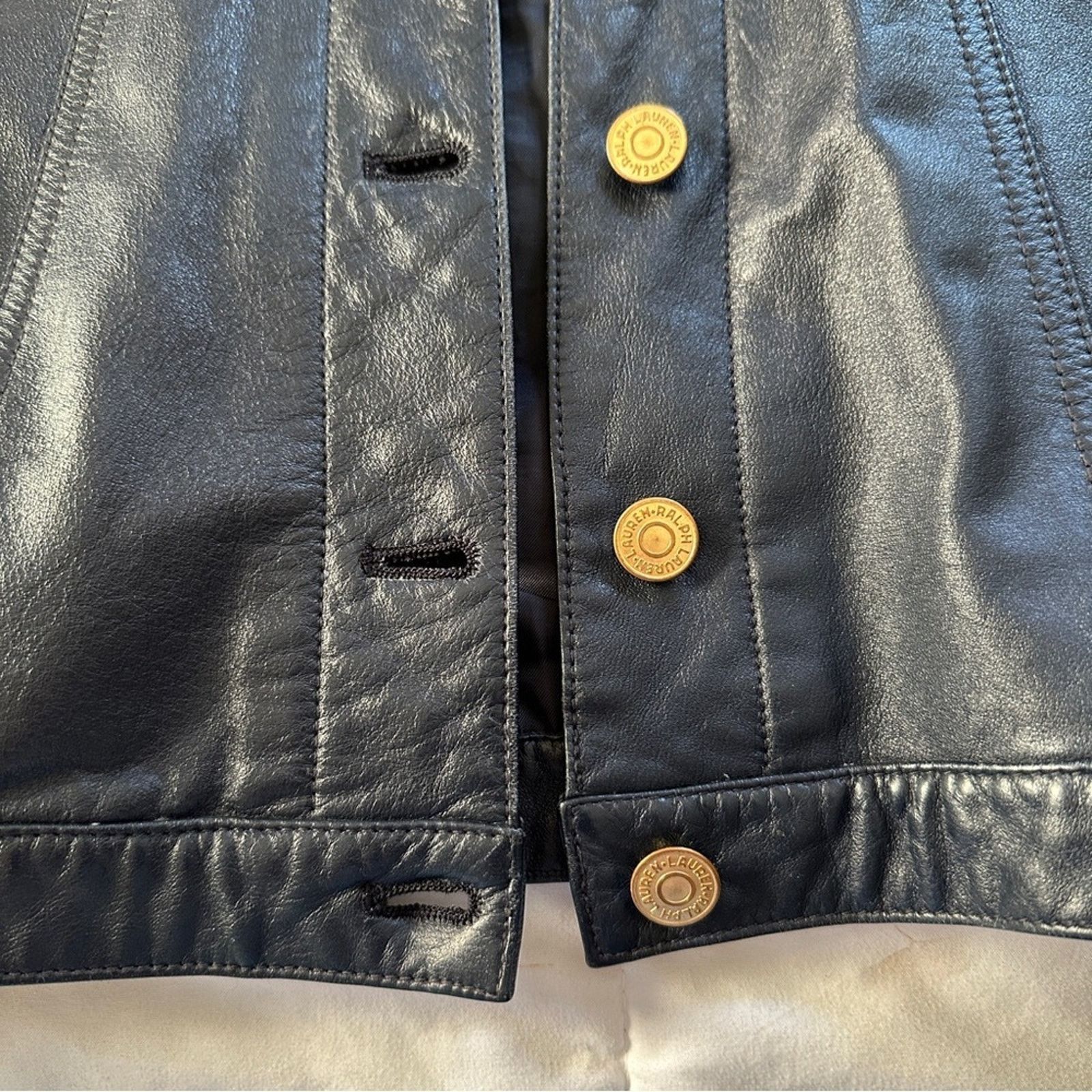 Ralph Lauren RALPH LAUREN Vintage 100% Leather Jacket Blue & Gold S Size S / US 4 / IT 40 - 9 Thumbnail
