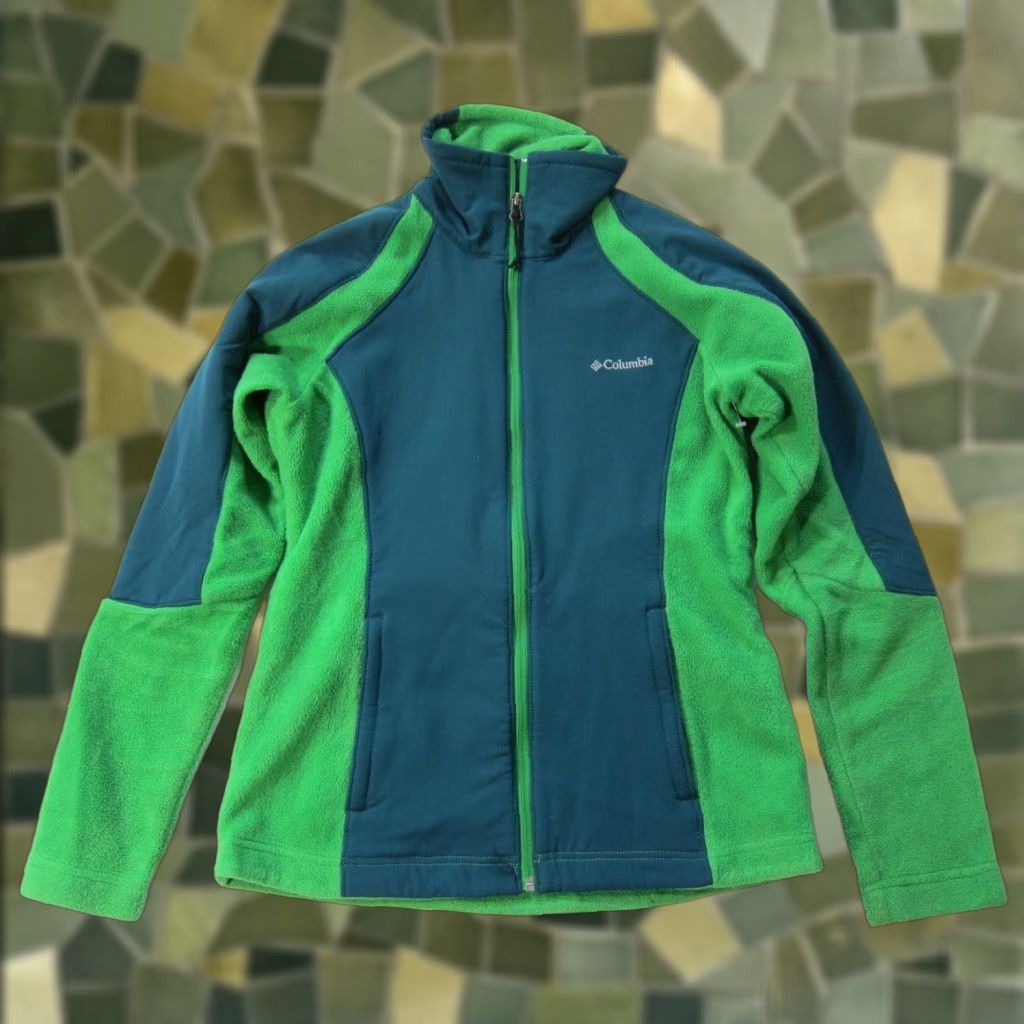 Vintage Columbia Bright Green Fleece Full Zip High Neck Windbreaker Jacket Women M Size M / US 6-8 / IT 42-44 - 1 Thumbnail