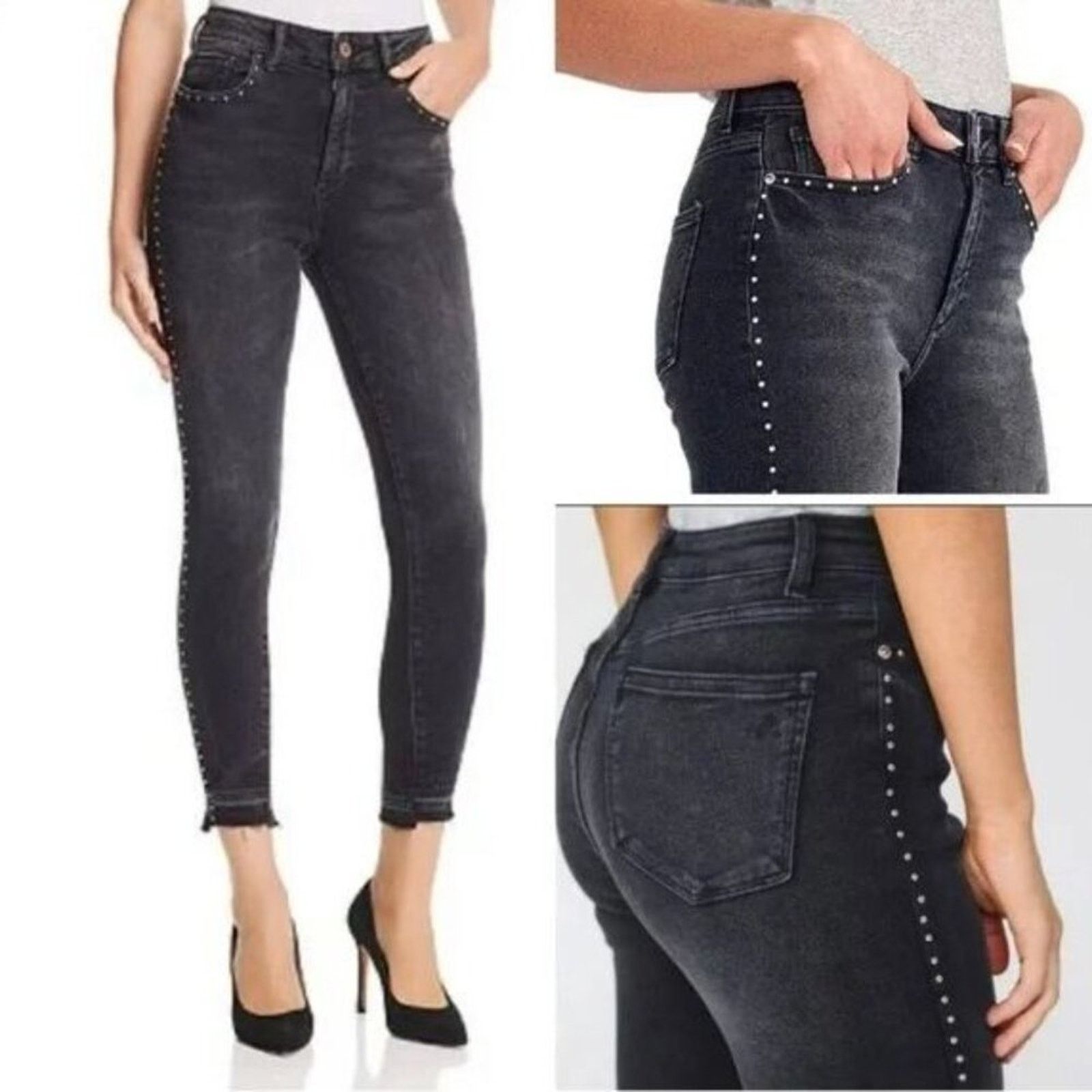 DL1961 DL1961 Chrissy Skinny Jeans Black Studded Size 26 Size 26" / US 2 / IT 38 - 1 Thumbnail
