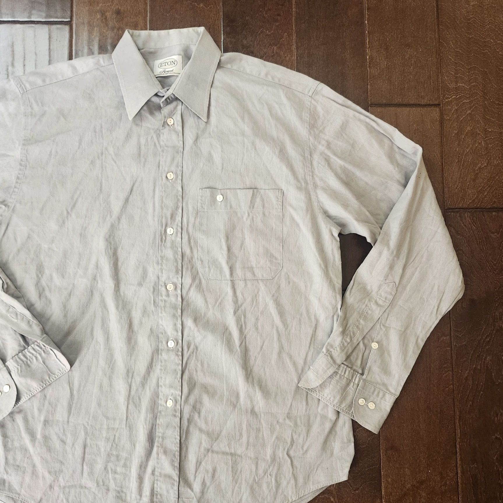 Eton ETON Royal Twisted Super Cotton Dress Shirt Mens 40 L Gray Long Sleeve Size 40R - 4 Thumbnail