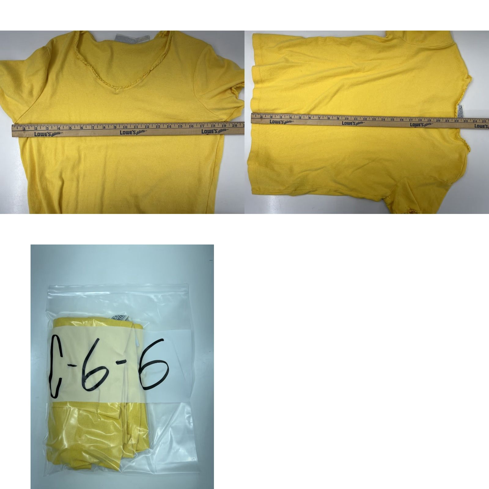 Basic Editions Basic Editions Shirt Adult Medium Yellow Solid Short Sleeve V-Neck Blouse Womens Size M / US 6-8 / IT 42-44 - 8 Thumbnail