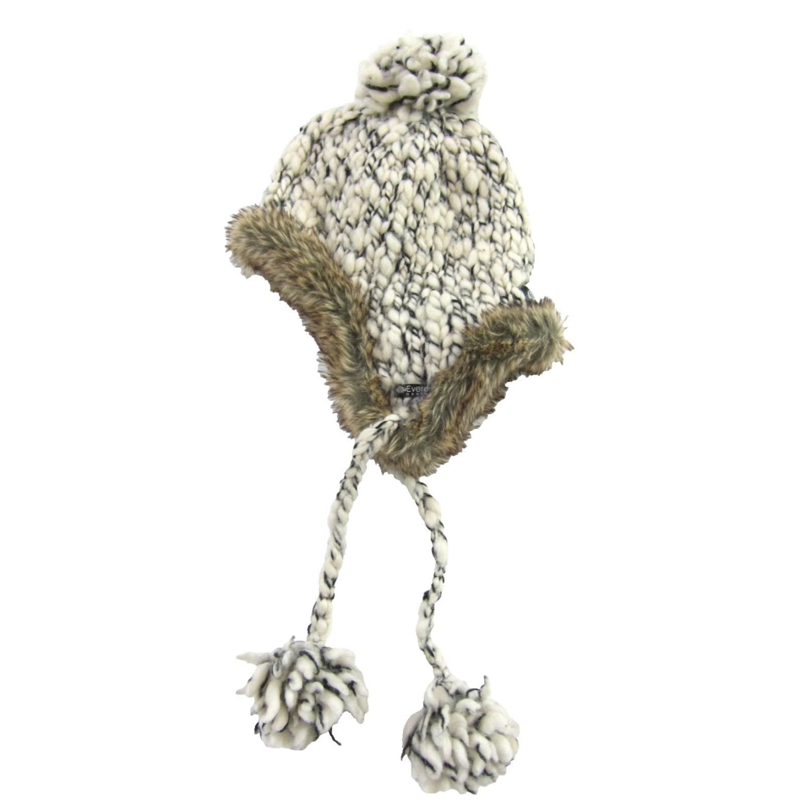 Vintage Everest Designs Nepal Beanie Hat OS Wool Lined Ear Flap Pom Pom Winter Winter Ivory Unisex Adults Mens Womens Size US M / EU 48-50 / 2 - 3 Thumbnail