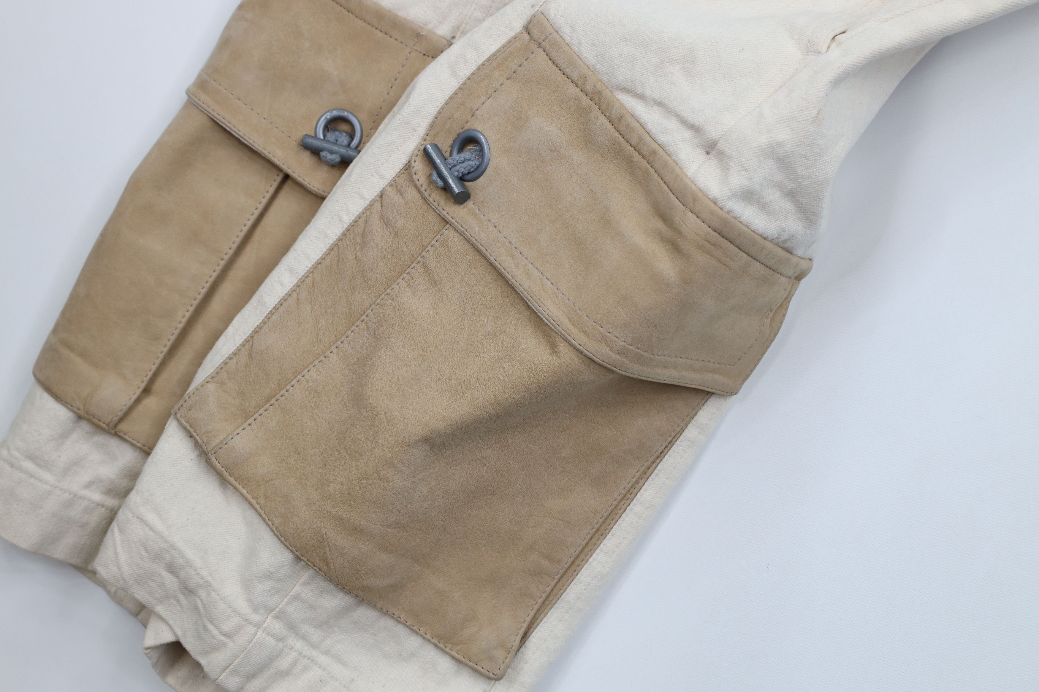 Vintage Deadstock Vintage 90s Streetwear Leather Denim Cargo Shorts Size US 29 - 7 Thumbnail