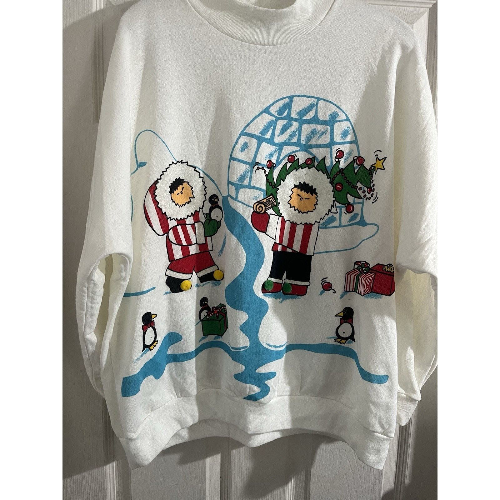 Other Vtg Winter Eskimo Christmas Sweatshirt Sz 2-3X Igloo Penguin Size XXL / US 16-18 / IT 52-54 - 1 Thumbnail