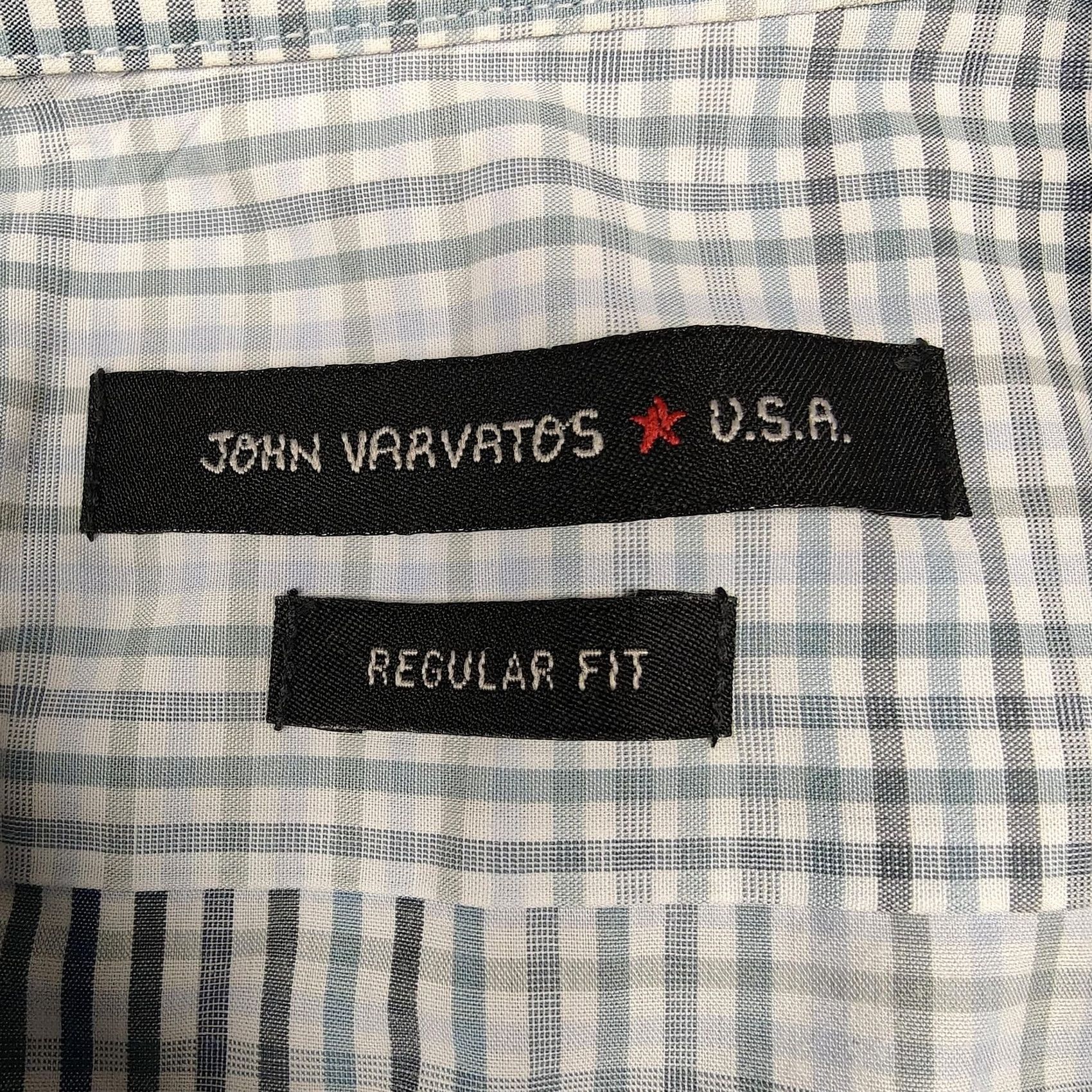 John Varvatos John Varvatos Shirt Mens 16 Blue Dress Check Regular Fit Long Sleeve Size 42R - 4 Thumbnail