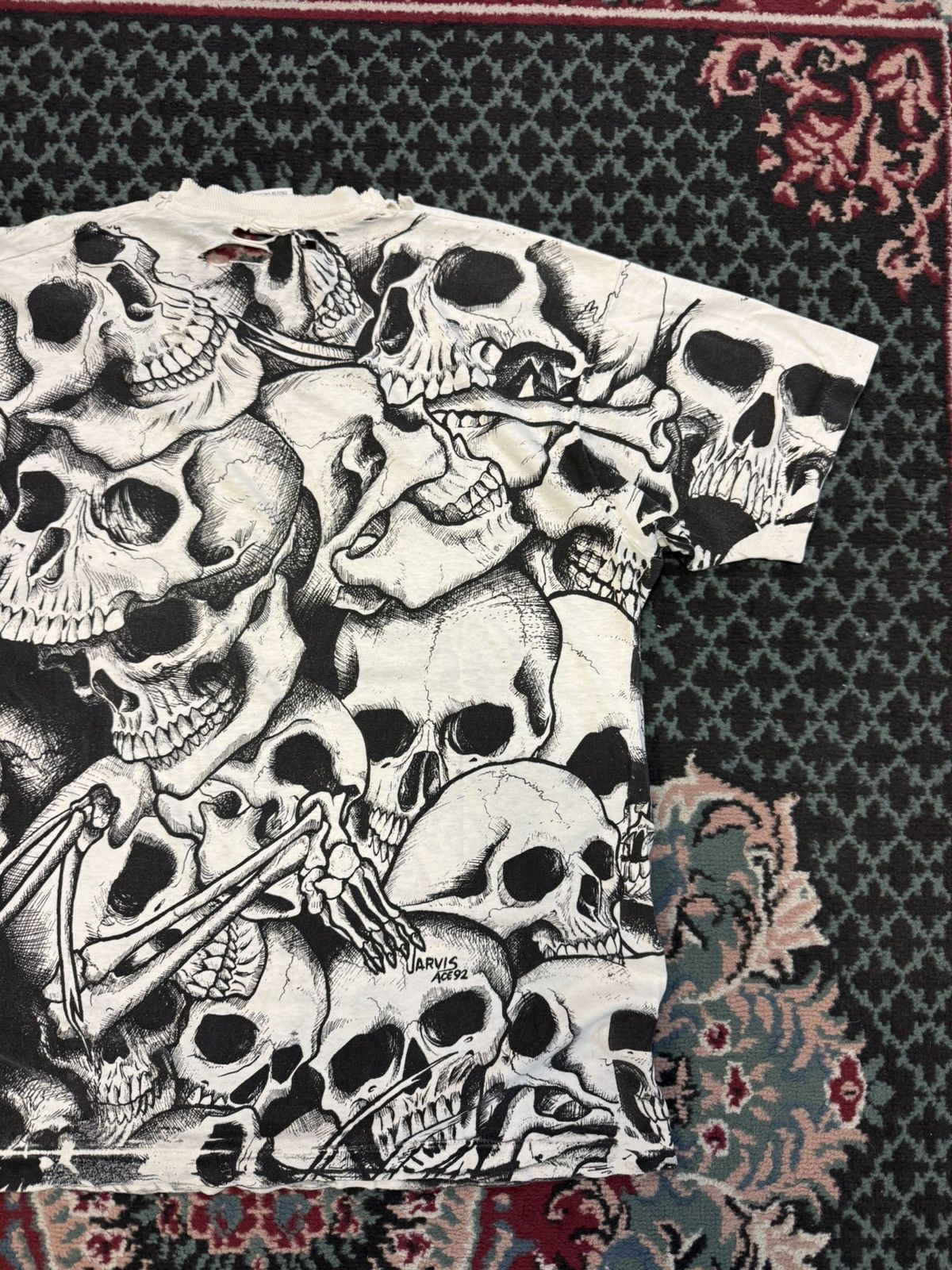 Vintage Vintsge AOP Skull Jarvis Ace 1992 Original Rare grunge shirt Size US L / EU 52-54 / 3 - 1 Thumbnail