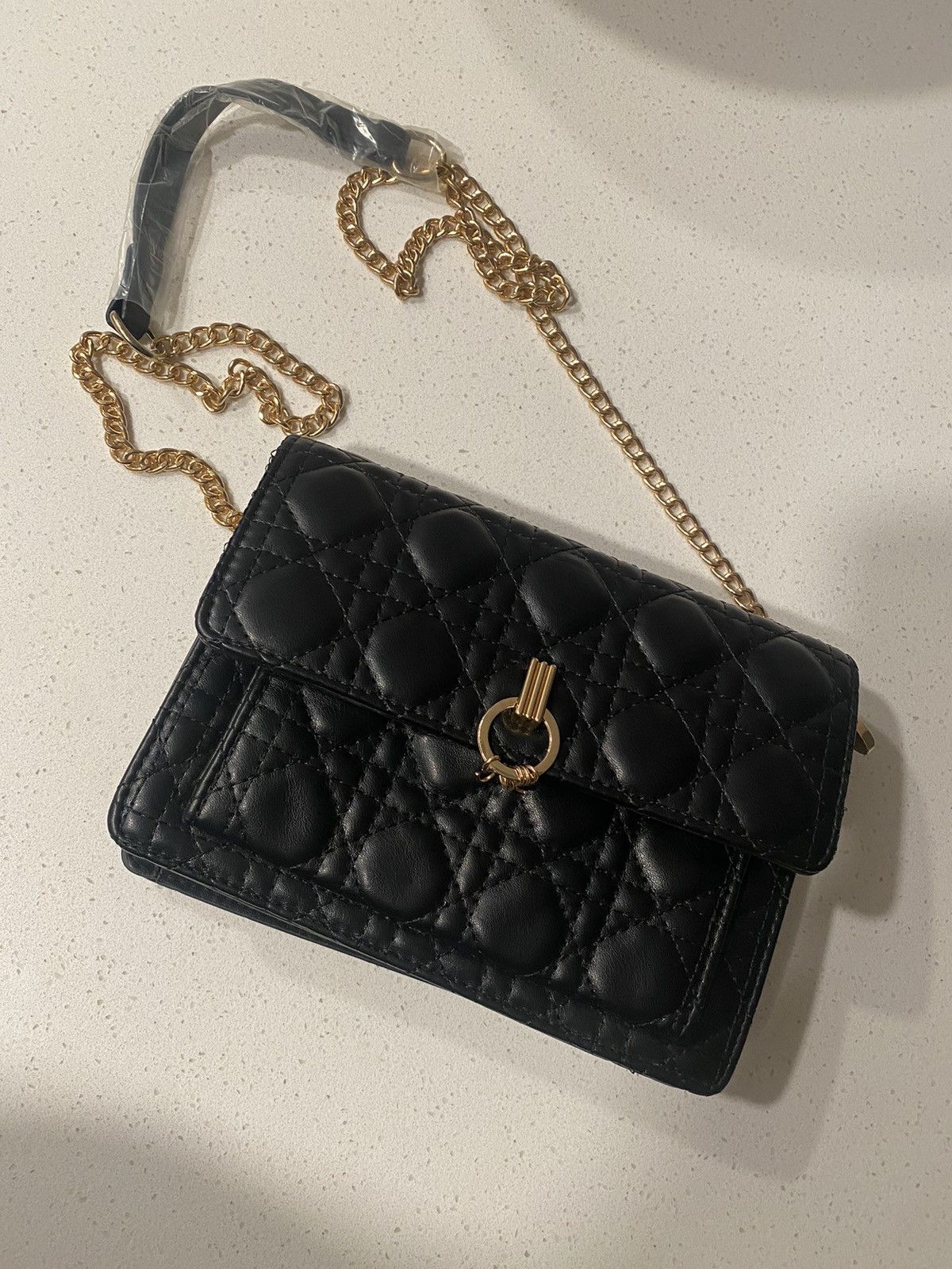 Other Designer Style Crossbody Bag - Black w/ Gold Woven Strap Size ONE SIZE - 1 Thumbnail