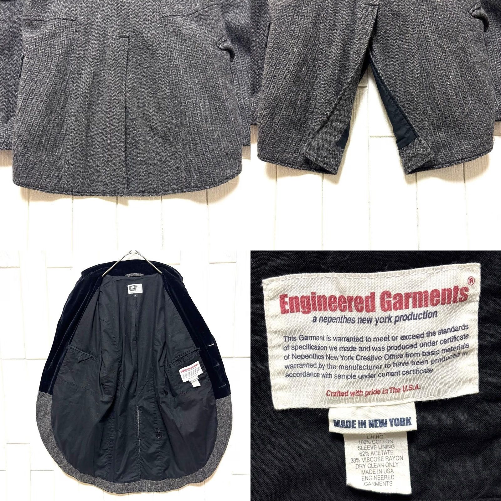 Engineered Garments ENGINEERED GARMENTS Swallowtail Herringbone Tweed Velour Collar Jacket - Gray - S Size US S / EU 44-46 / 1 - 8 Thumbnail