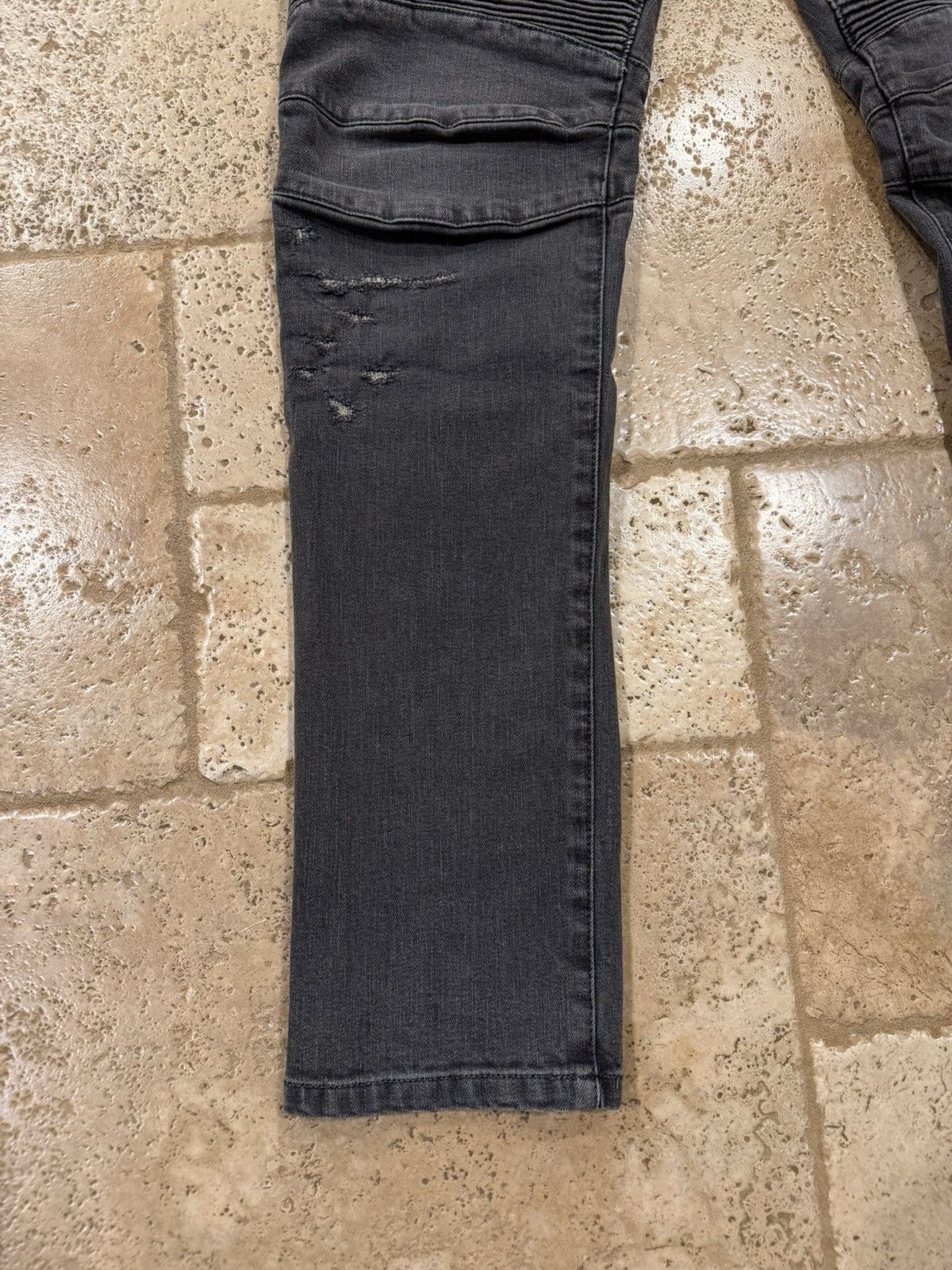 Balmain Balmain Moto Biker Distressed Gray Wash Denim Jeans Size US 35 - 2 Thumbnail