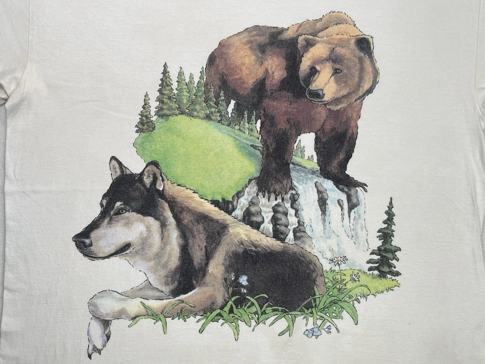 Vintage 1990s One Planet Brown Bear Wolf White Nature Graphic Tee L Size US L / EU 52-54 / 3 - 2 Thumbnail