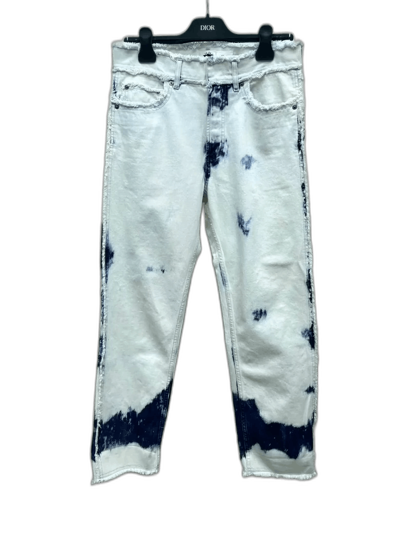 dior white and blue tie-dye jeans