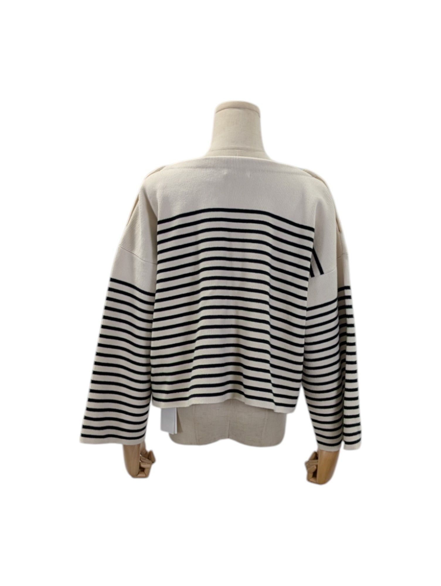 Celine V-Neck Striped Knitted Top With Logo Buttons On Shoulders Size M / US 6-8 / IT 42-44 - 2 Thumbnail
