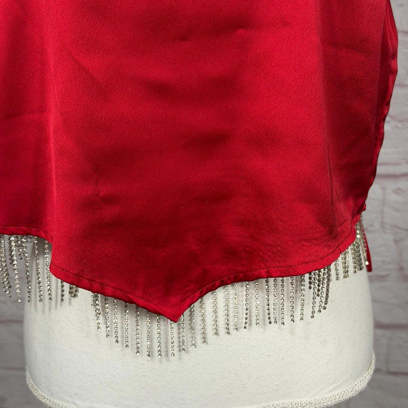 Other Blue B Collection Red Satin Halter Top with Fringe Large NWT Size L / US 10 / IT 46 - 3 Thumbnail
