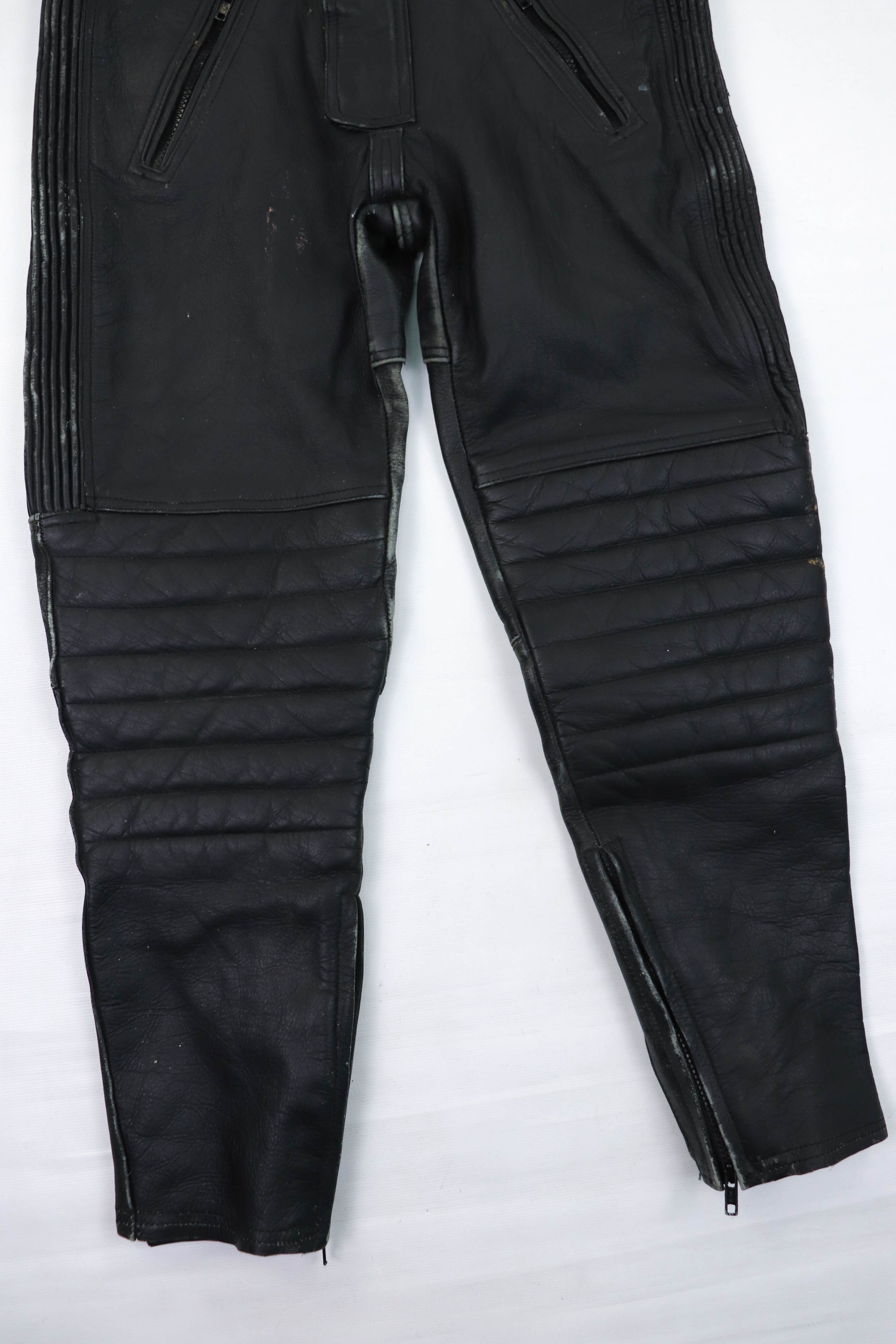 Genuine Leather Vintage EUROStyle Leather Distressed Biker Bib Overall Pants Size 27" / US 4 / IT 40 - 4 Thumbnail