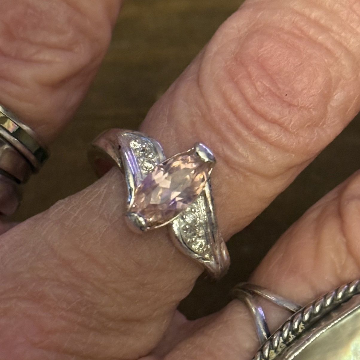 Vintage Vintage silver tone pink marquise stone ring Size ONE SIZE - 4 Thumbnail